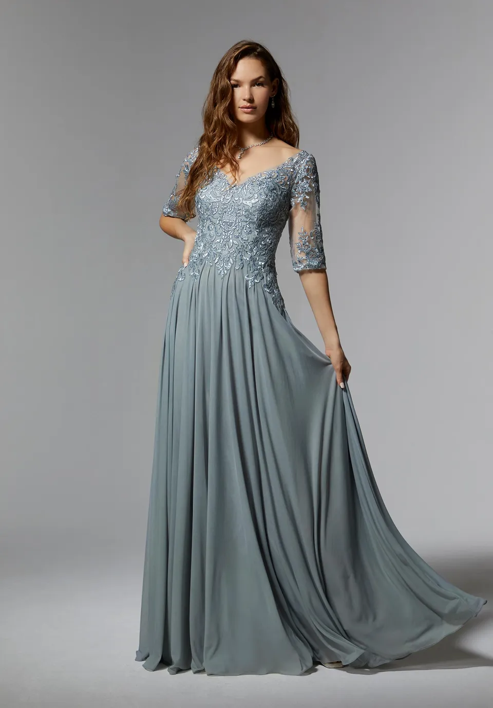 morilee-festkleid-stretch-mesh-v-neck-perlenapplikation image 1
