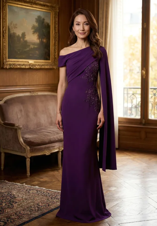 morilee-one-shoulder-stretch-crepe-abendkleid-mit-bl-ten-und-split-rmel image 1