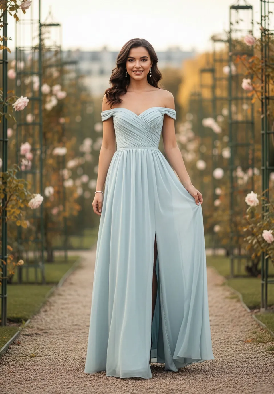 morilee-a-line-chiffon-brautjungfernkleid-mit-ger-schtem-off-shoulder-oberteil image 1