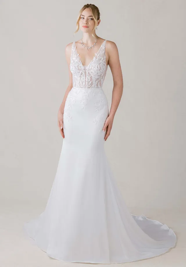 morilee-odile-brautkleid-crepe-fit-and-flare-mit-berrock image 1