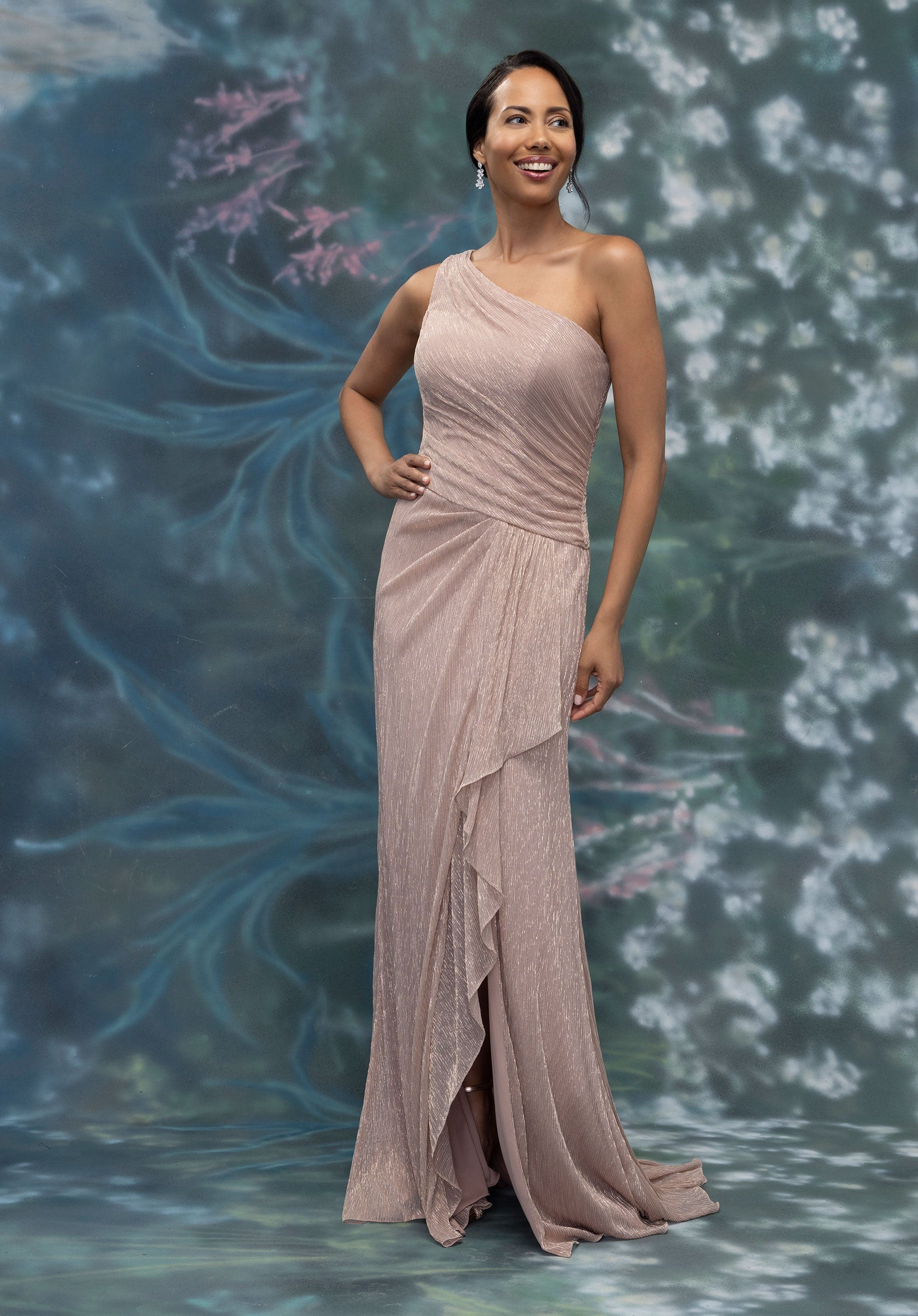 morilee-draped-one-shoulder-metallic-knit-sheath-abendkleid image 3