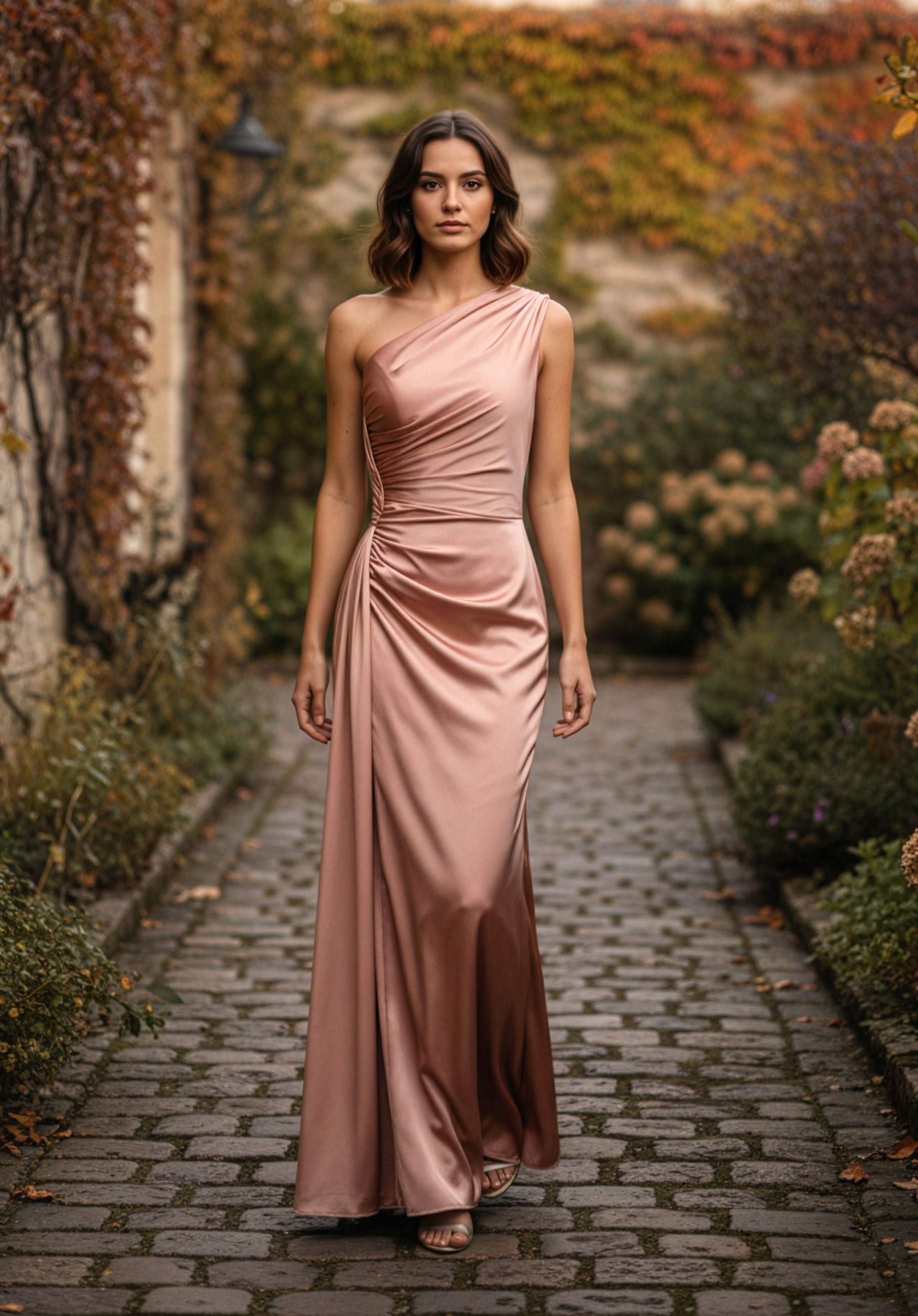 morilee-draped-one-shoulder-luxe-satin-fit-and-flare-brautjungfernkleid image 1