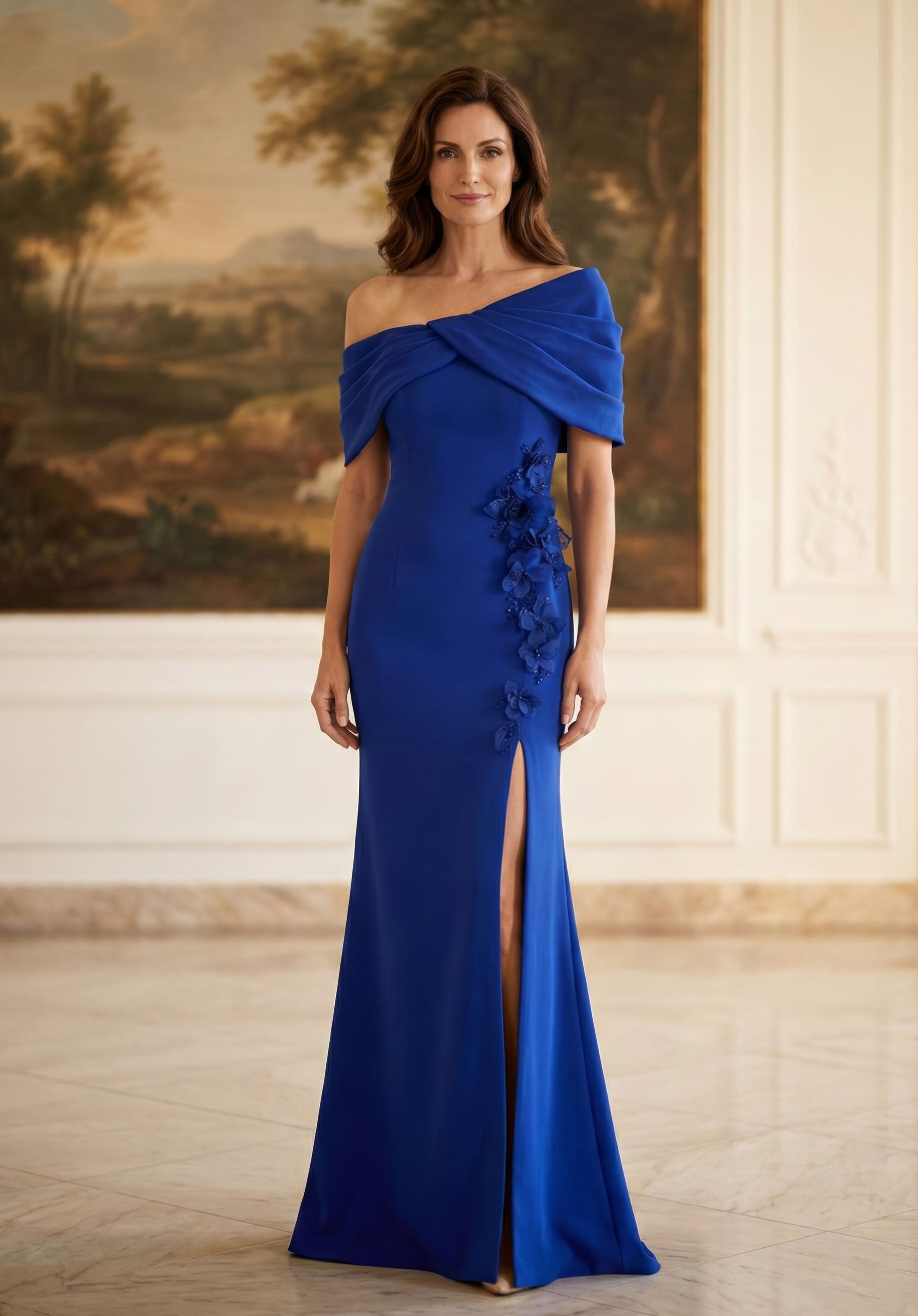 morilee-abendkleid-one-shoulder-stretch-crepe-mit-3d-blumen-und-schlitz image 1