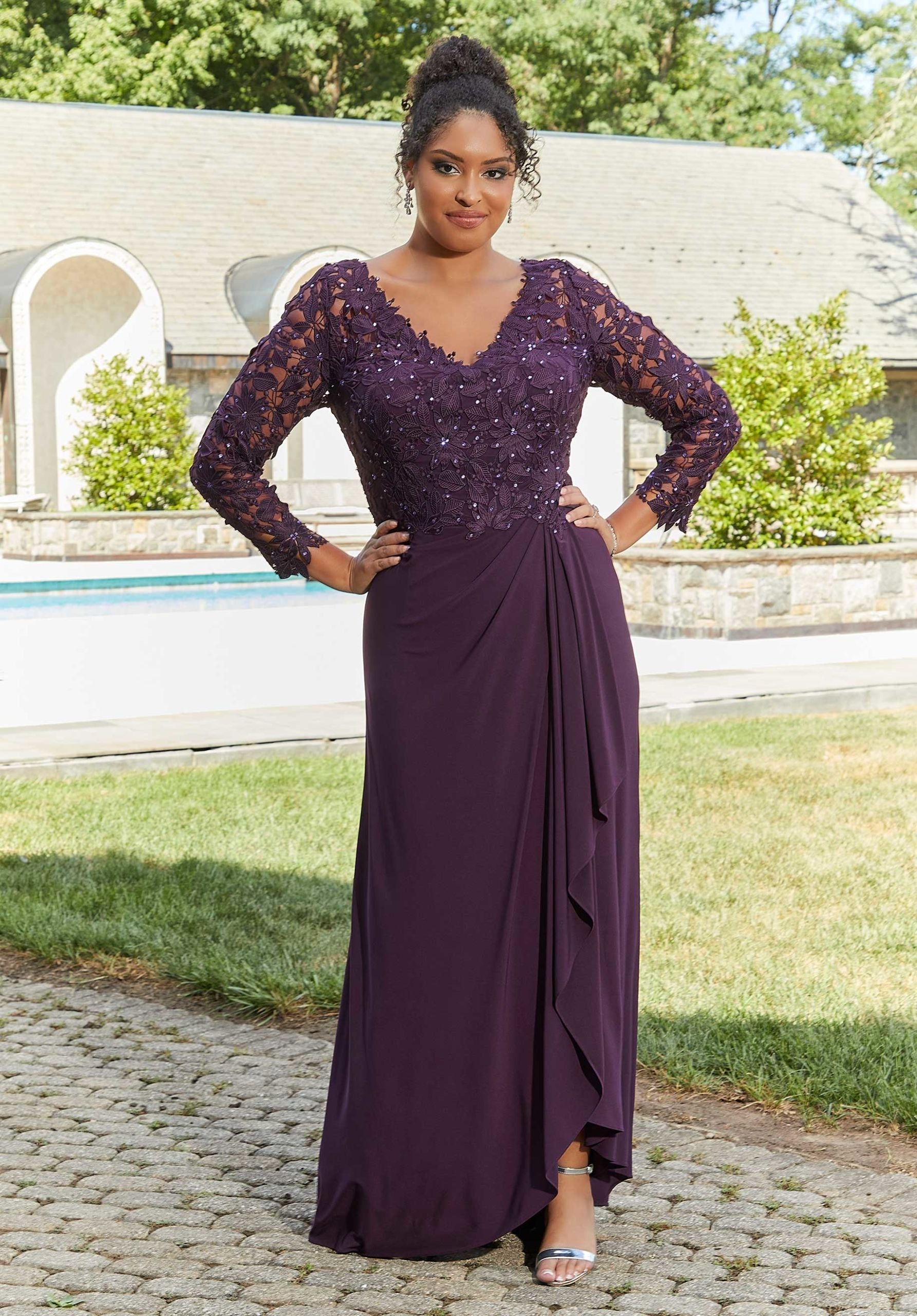 morilee-abendkleid-sheath-jersey-spitze-langarm-v-ausschnitt image 1