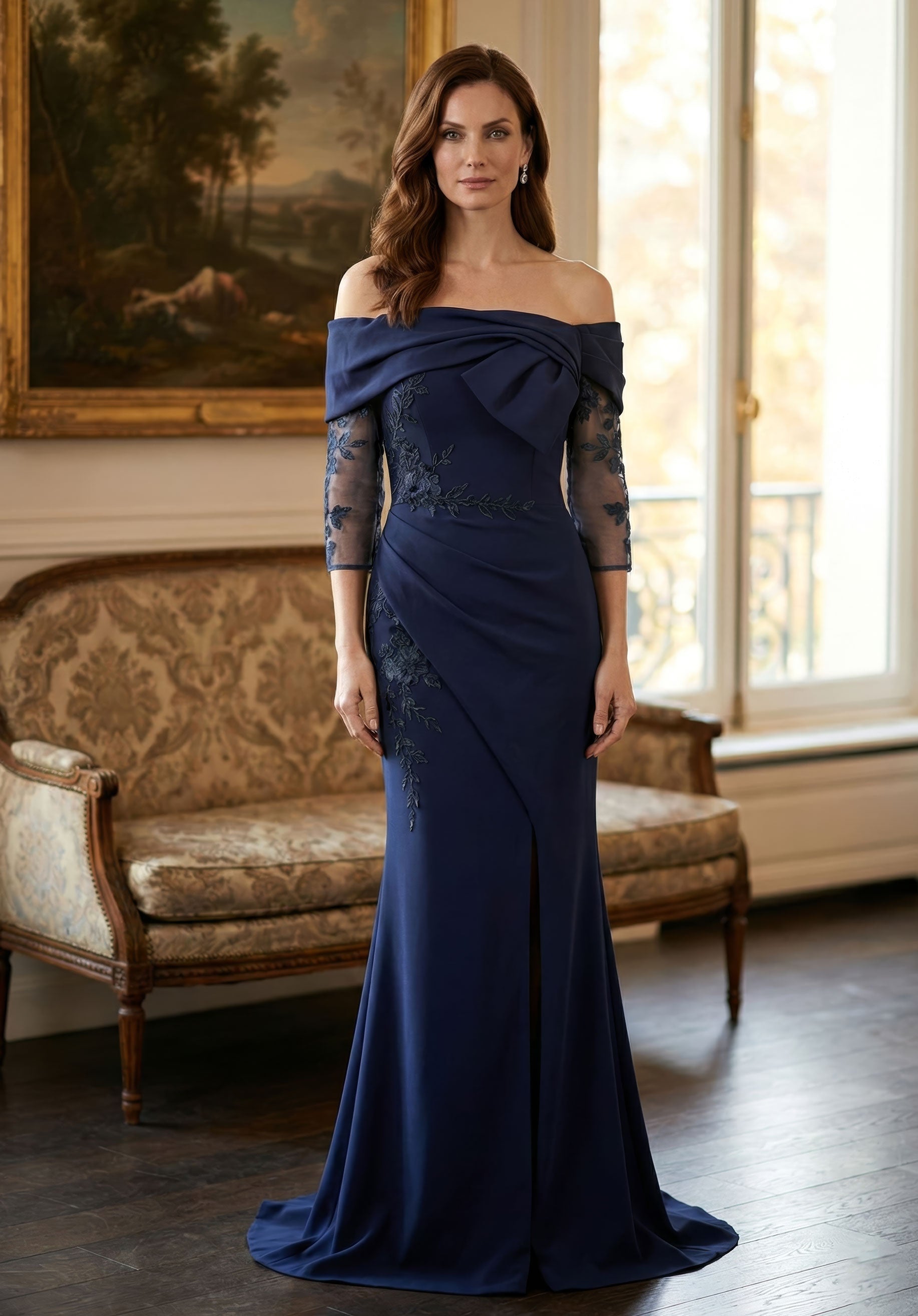 morilee-stretch-crepe-abendkleid-mit-abnehmbaren-3-4-spitzen-rmeln image 4