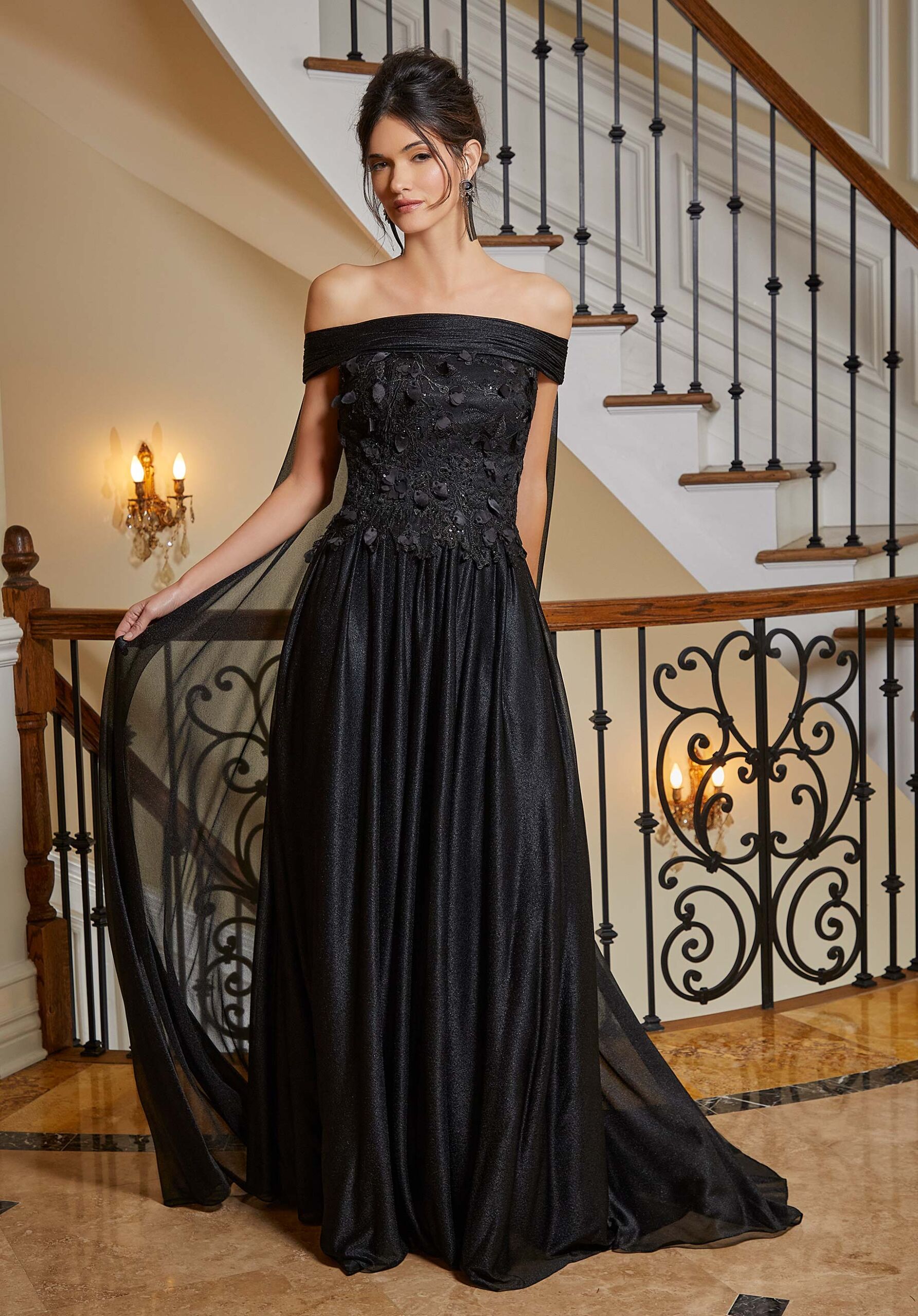 morilee-shimmer-mesh-abendkleid-a-linie-mit-cape image 1