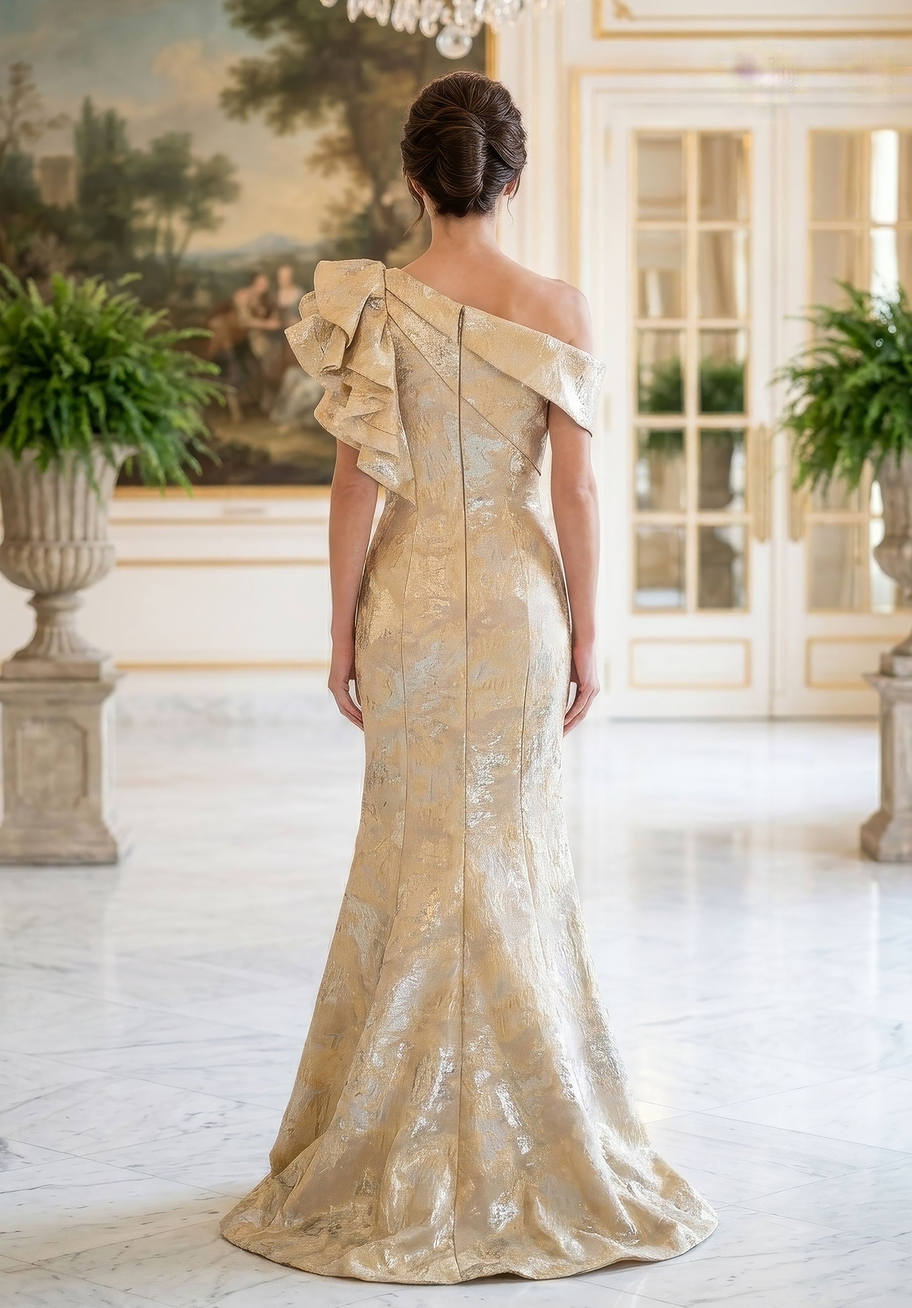 morilee-one-shoulder-jacquard-abendkleid-mit-schlitz image 2