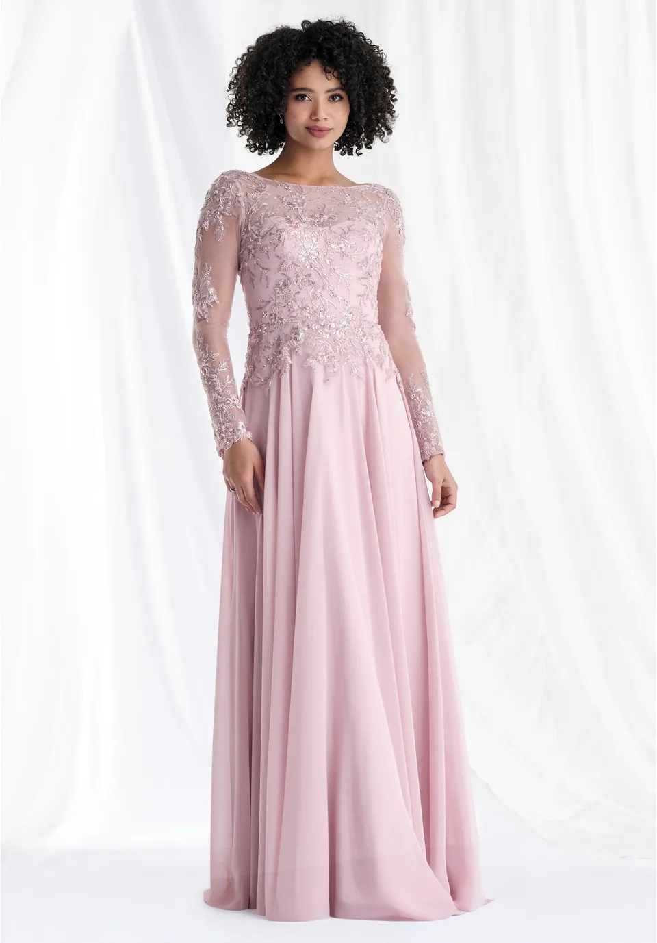 morilee-abendkleid-a-linie-chiffon-mit-illusions-perlenapplikation image 1