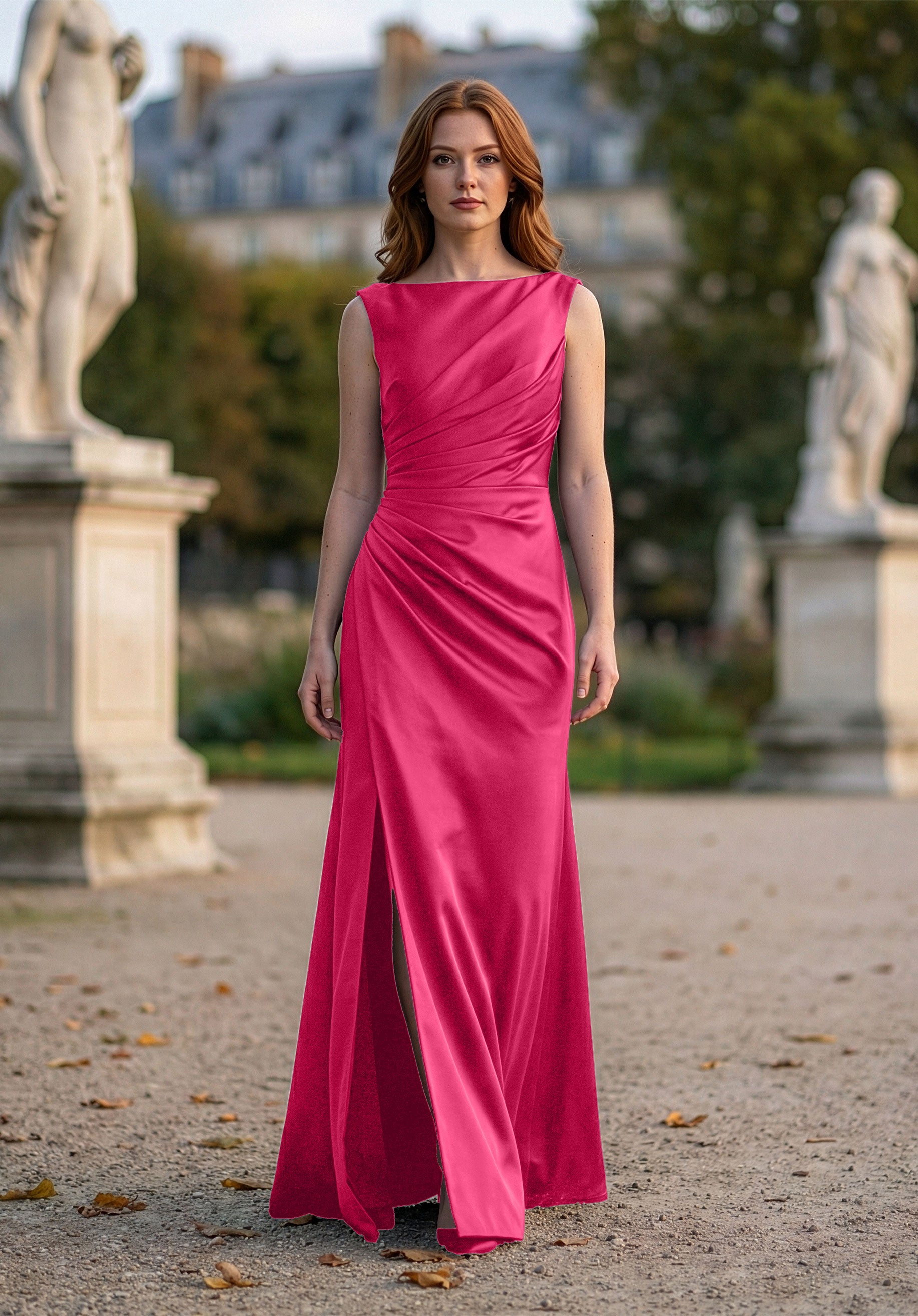 morilee-asymmetrically-draped-boat-neck-satin-brautjungfernkleid-bordeaux image 5