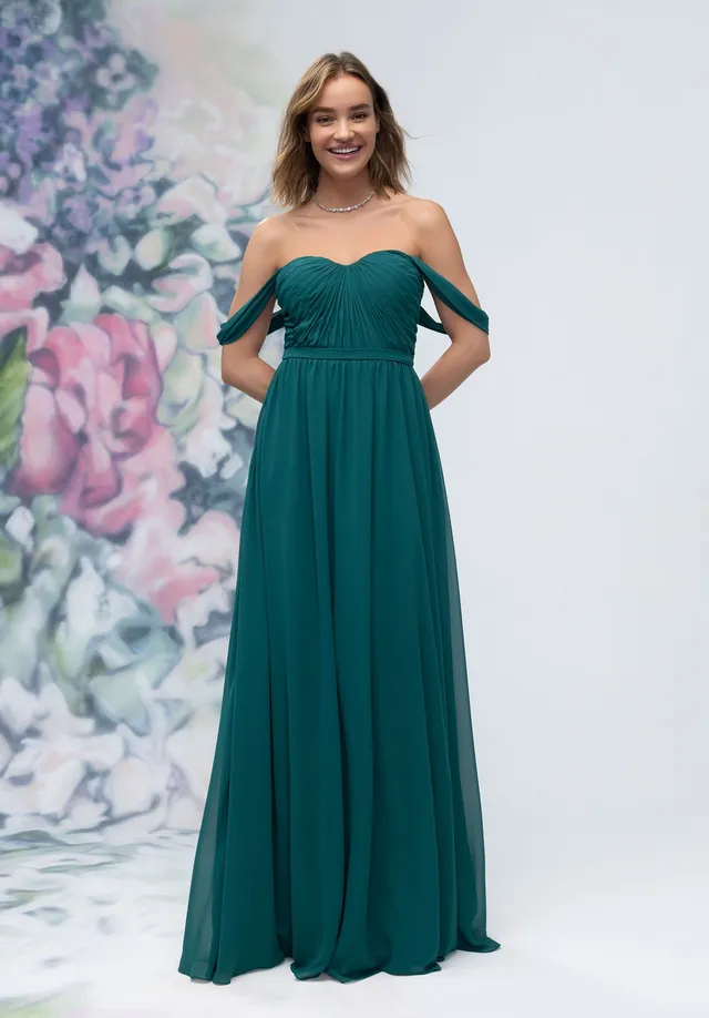 morilee-brautjungfernkleid-a-linie-chiffon-sweetheart-gerafft-off-shoulder image 1