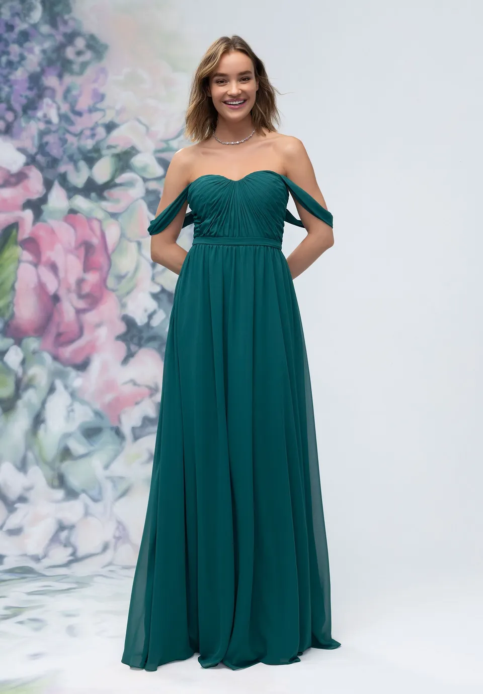 morilee-brautjungfernkleid-a-linie-chiffon-sweetheart-gerafft-off-shoulder image 1