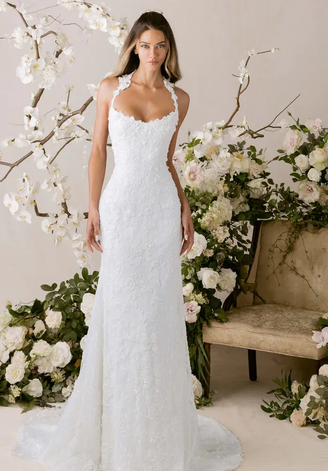 morilee-paulina-brautkleid-fit-and-flare-halter-perlenblumen image 1