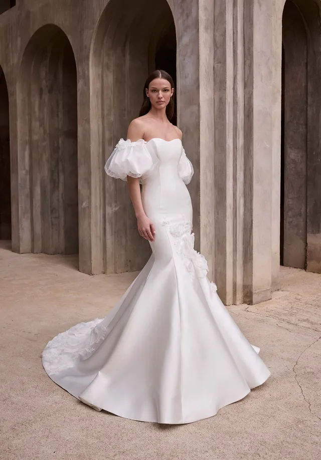 morilee-aelina-brautkleid-fit-flare-mikado-mit-puff-rmeln image 1