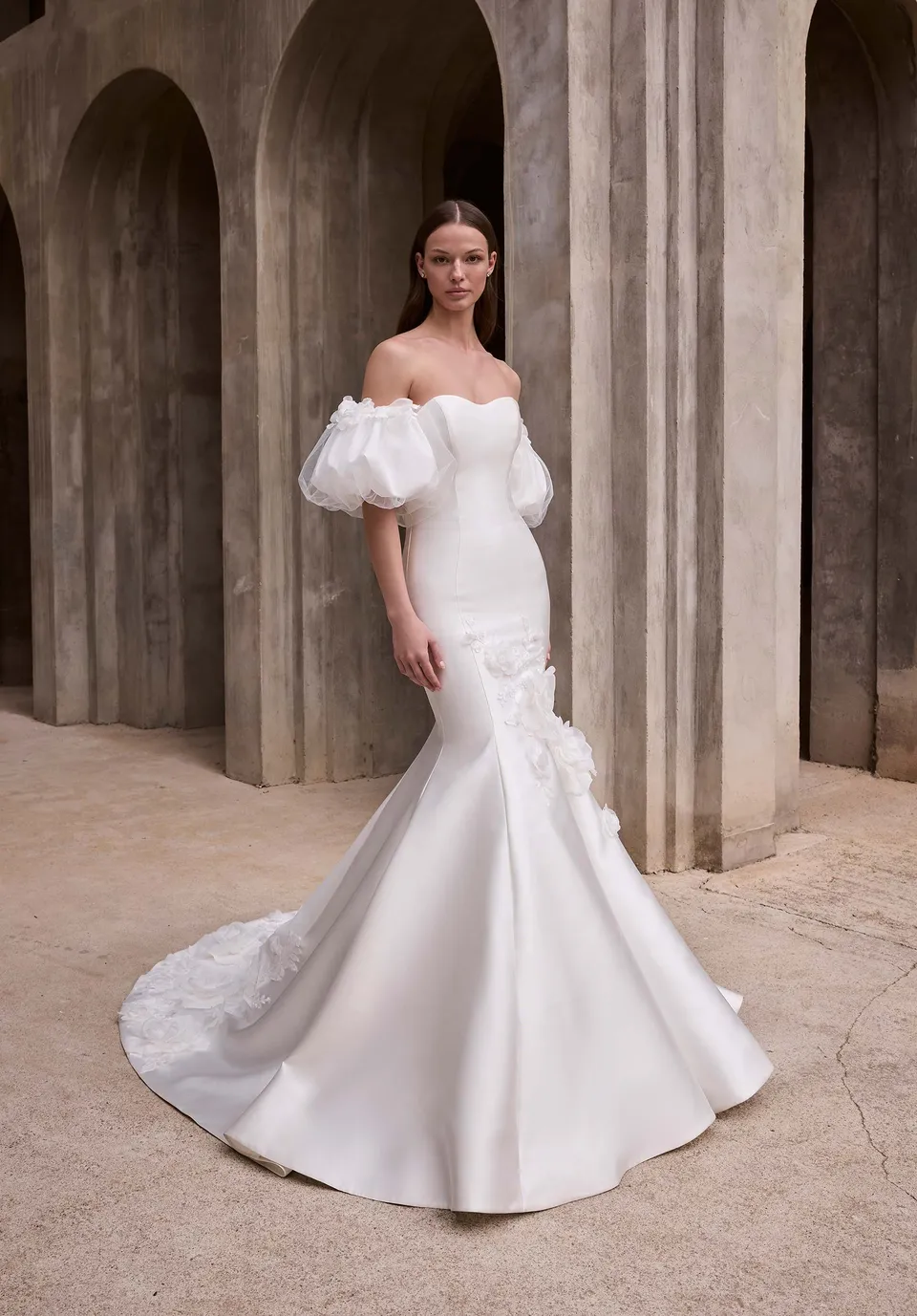 morilee-aelina-brautkleid-fit-flare-mikado-mit-puff-rmeln image 1