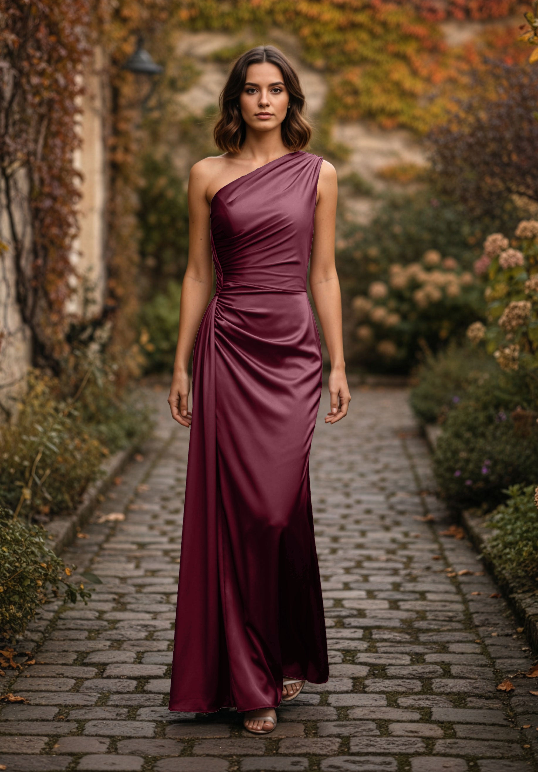 morilee-draped-one-shoulder-luxe-satin-fit-and-flare-brautjungfernkleid image 5