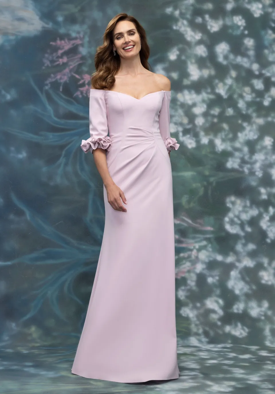 morilee-off-shoulder-crepe-abendkleid-fit-and-flare image 1