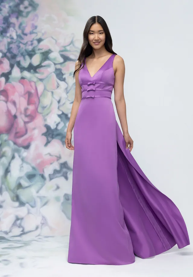 morilee-brautjungfernkleid-satin-v-ausschnitt-mit-schleife-und-abnehmbarer-schle image 1