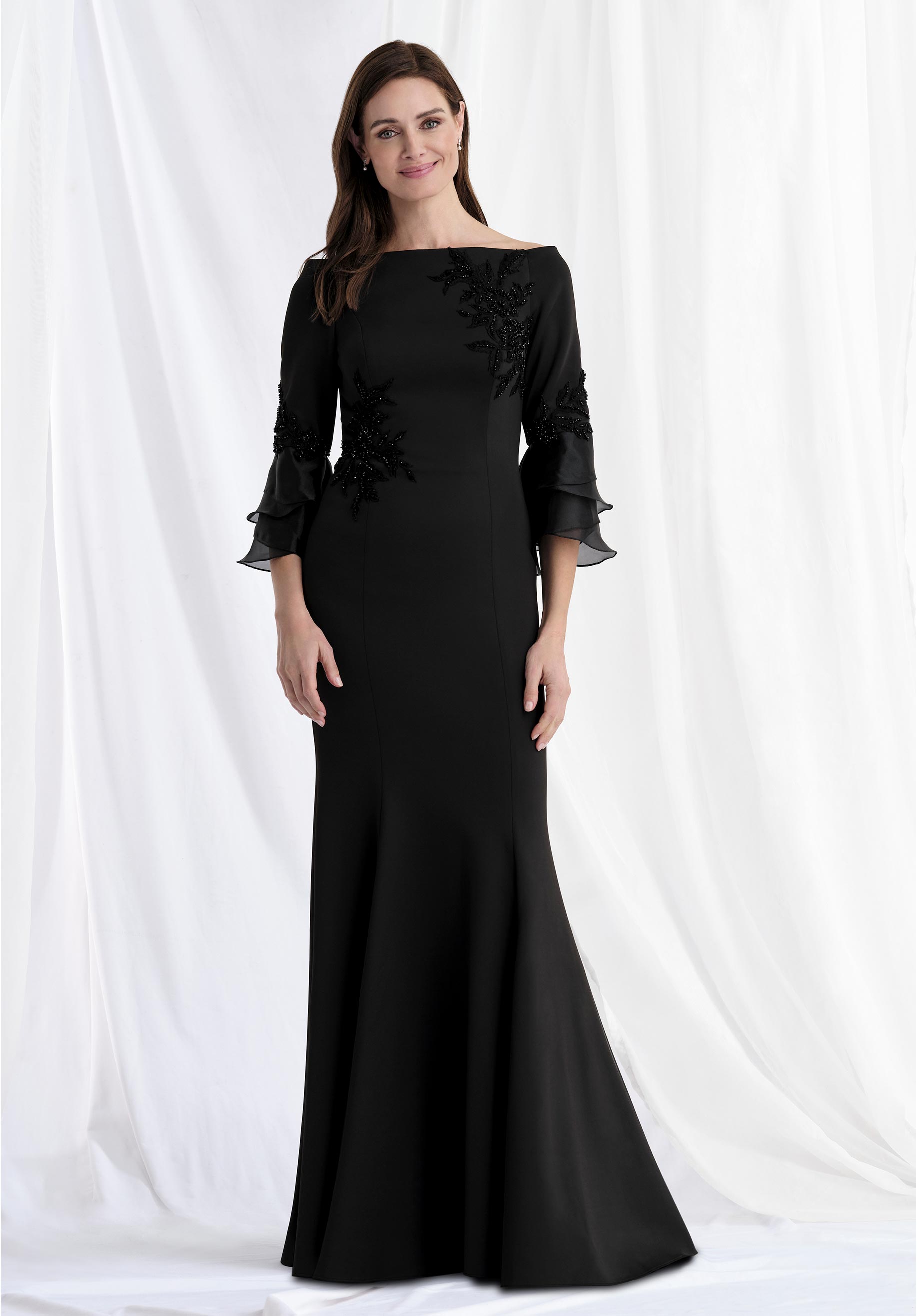 morilee-scuba-fit-flare-abendkleid-mit-r-schen-rmeln image 1