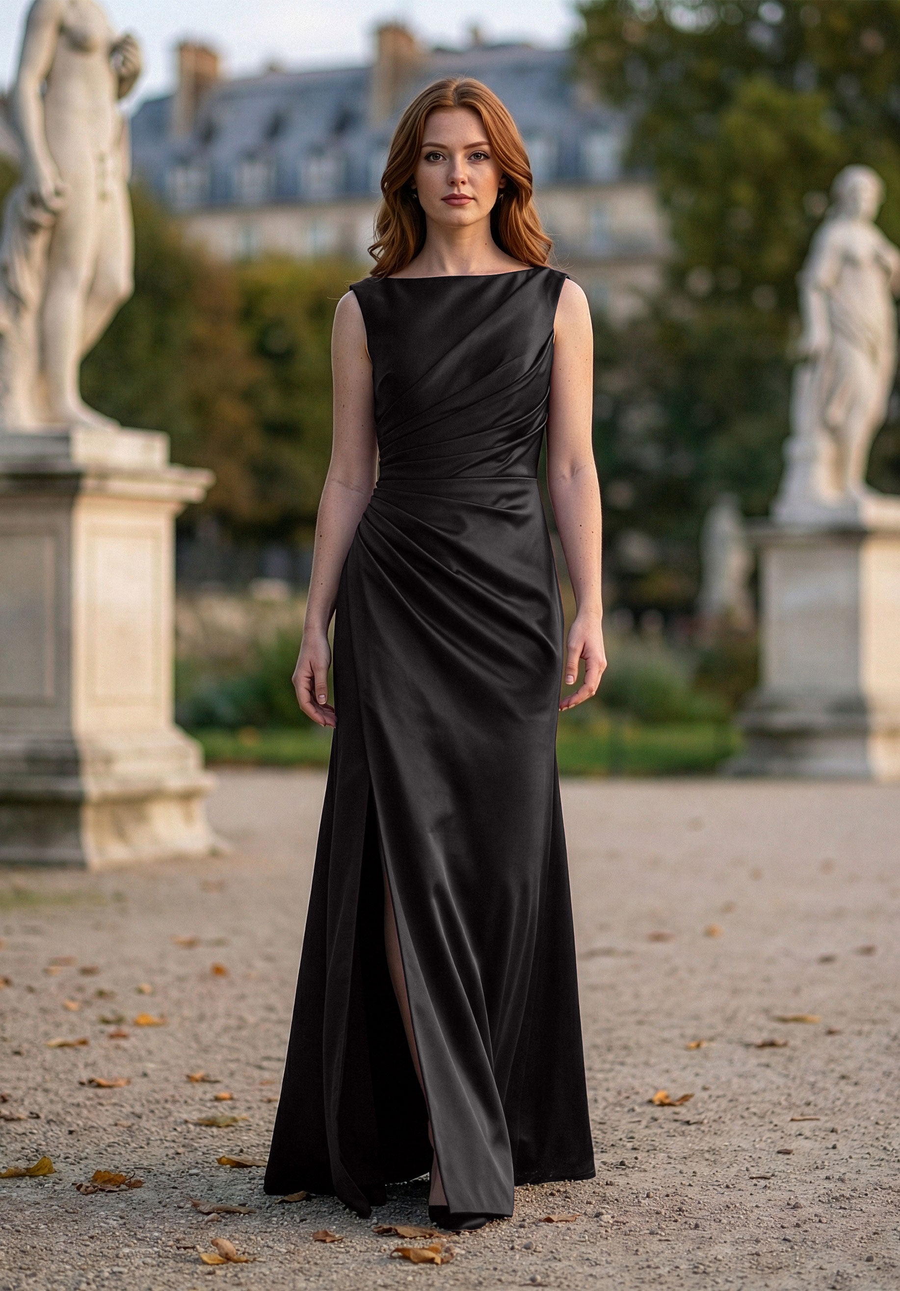 morilee-asymmetrically-draped-boat-neck-satin-brautjungfernkleid-bordeaux image 6