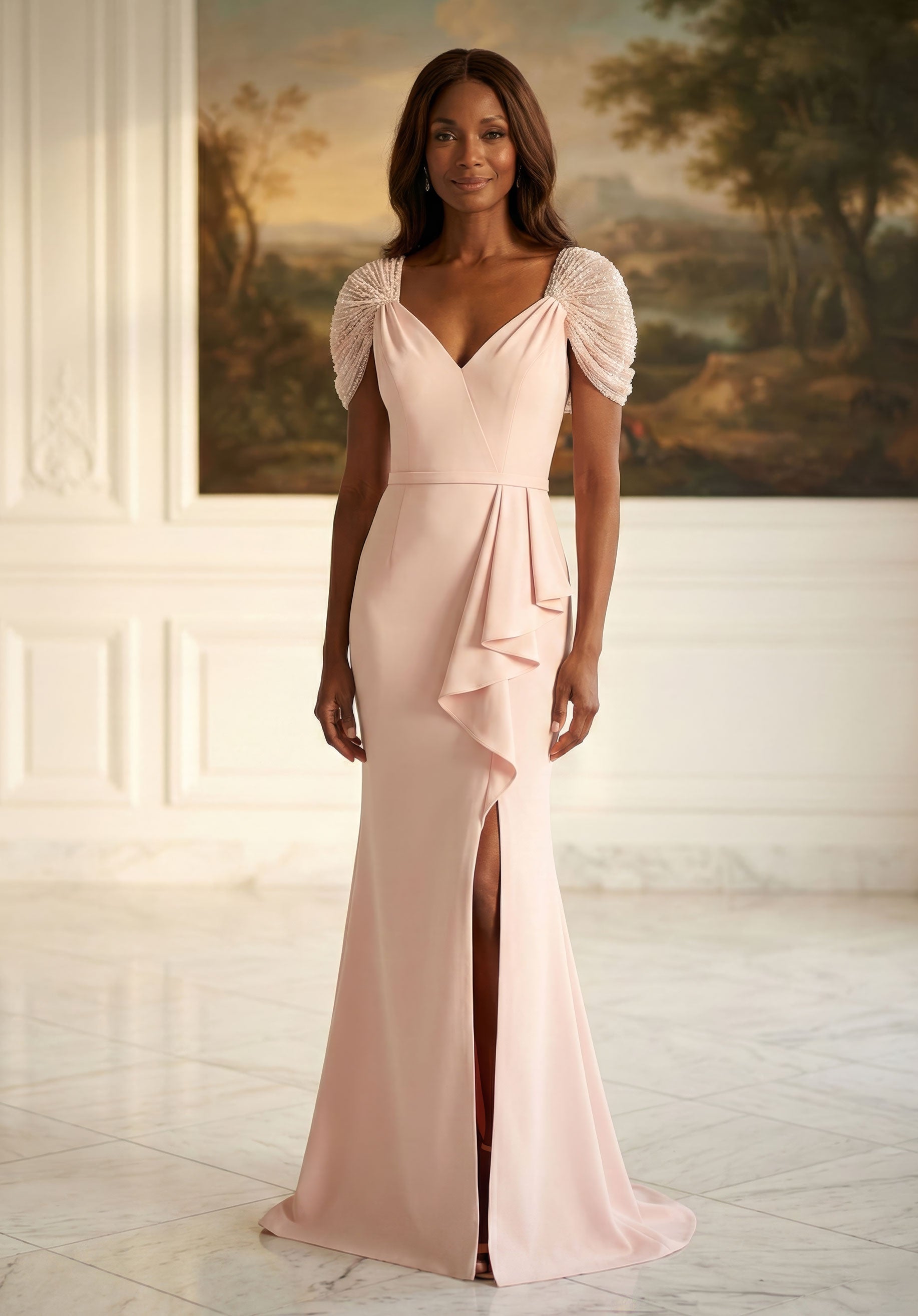 morilee-abendkleid-v-neck-crepe-mit-perlen-cap-rmeln image 4