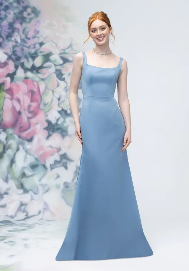 morilee-brautjungfernkleid-satin-square-neck-fit-and-flare image 1