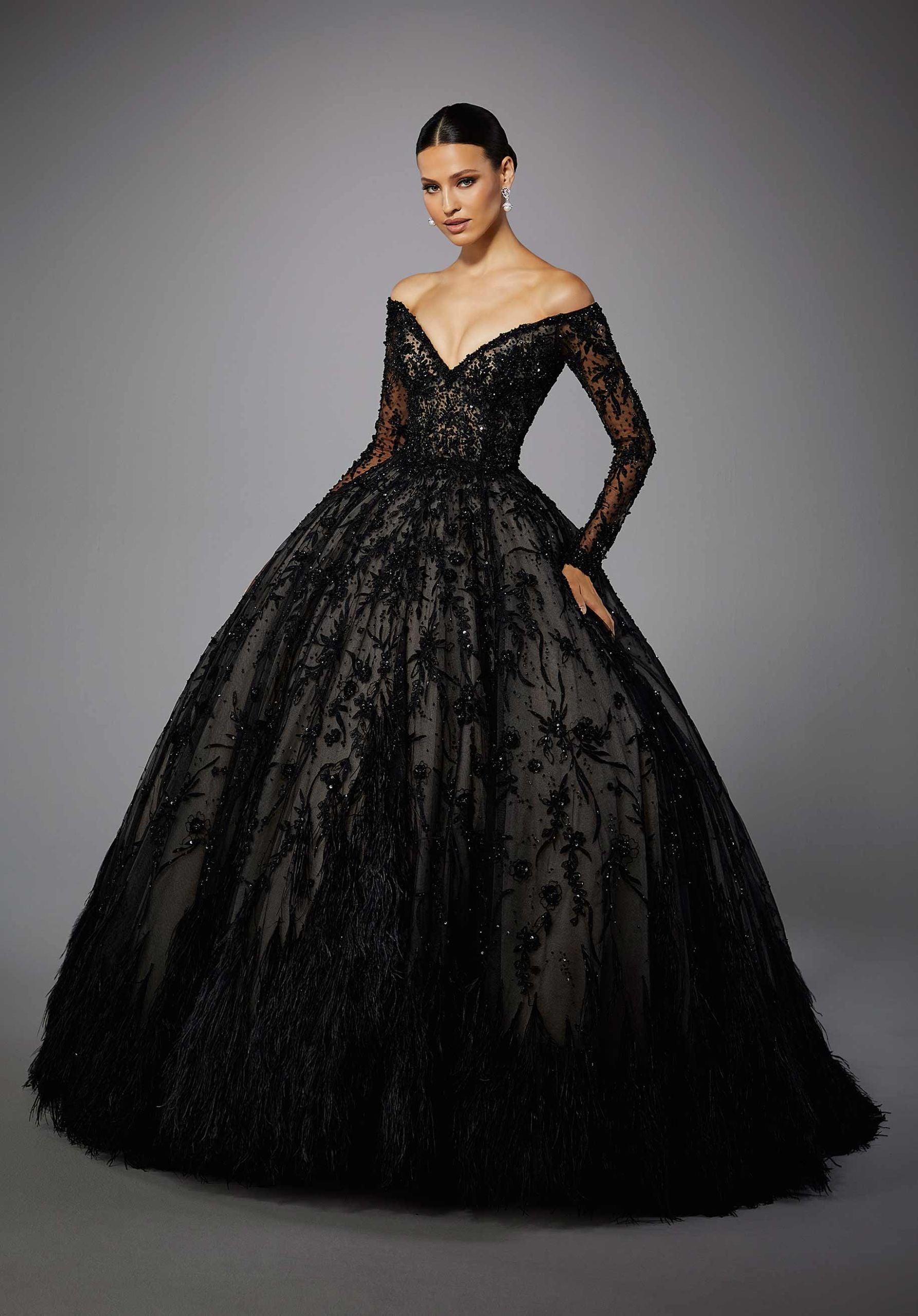 morilee-kristabelle-brautkleid-t-ll-ball-langarm-mit-federn image 1