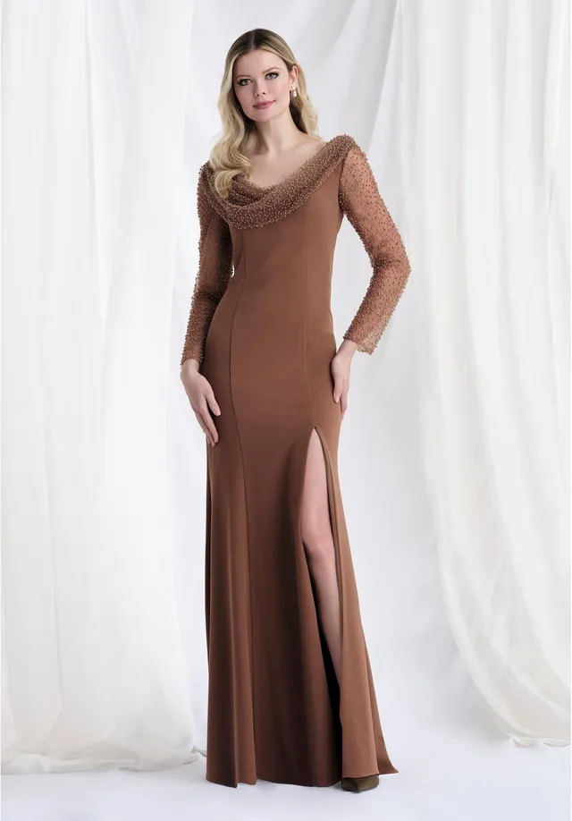 morilee-fit-and-flare-abendkleid-stretch-crepe-wasserfall-ausschnitt image 1