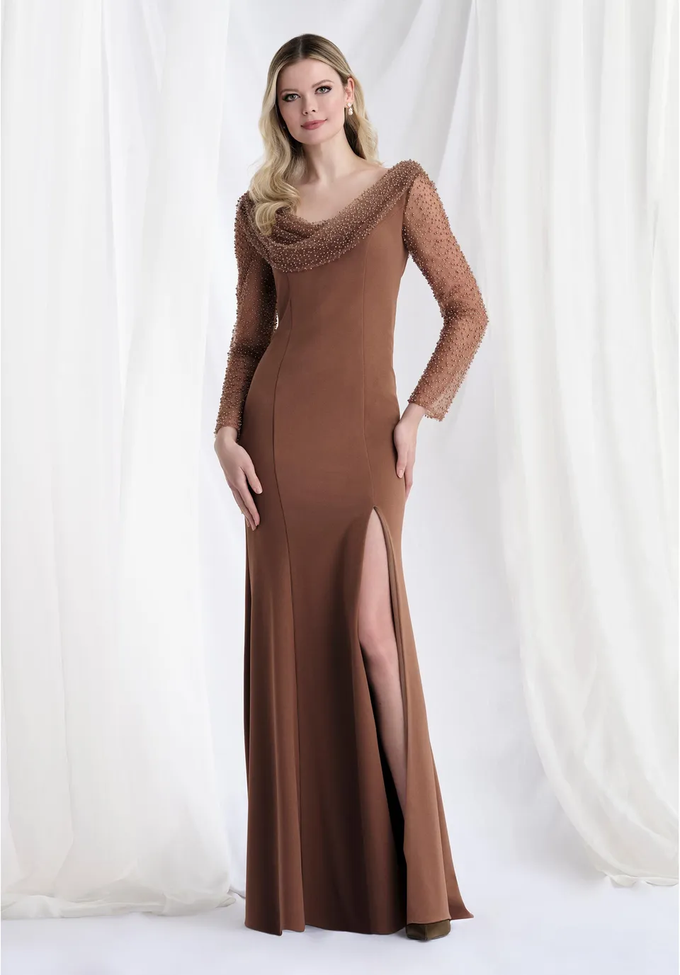 morilee-fit-and-flare-abendkleid-stretch-crepe-wasserfall-ausschnitt image 1