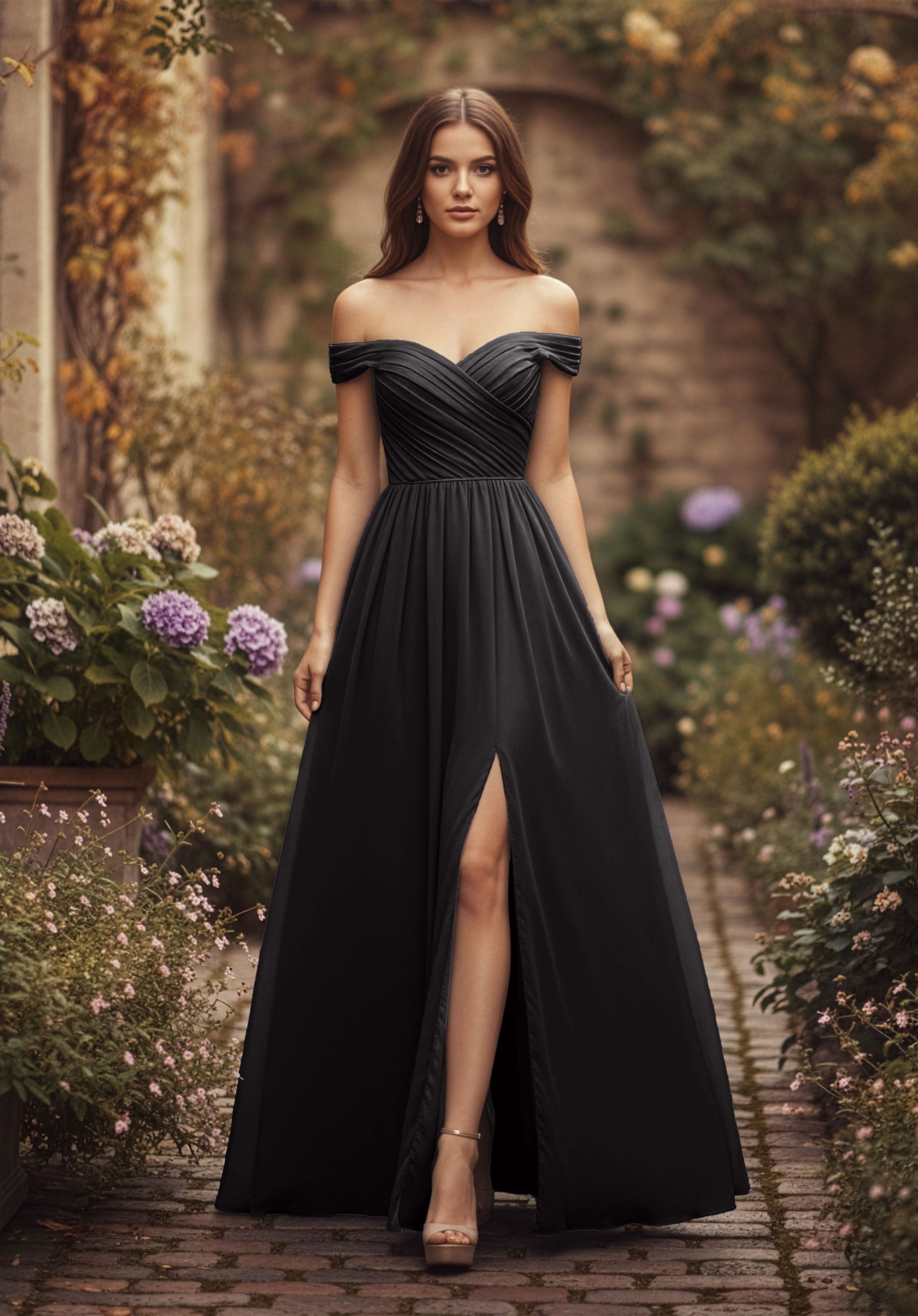 morilee-a-line-chiffon-brautjungfernkleid-mit-ger-schtem-off-shoulder-oberteil image 7