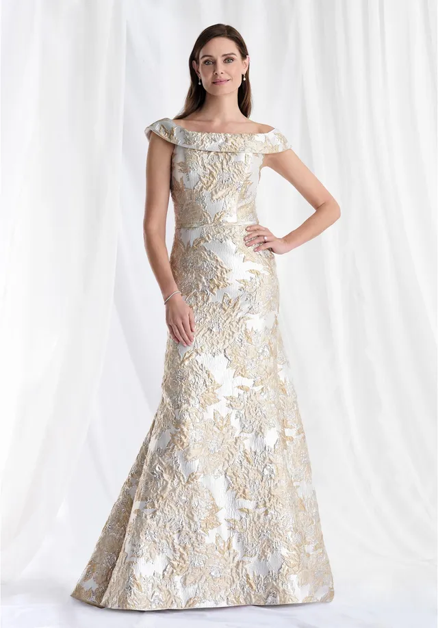 morilee-abendkleid-fit-and-flare-metallic-brokats-mit-r-schendrape image 1