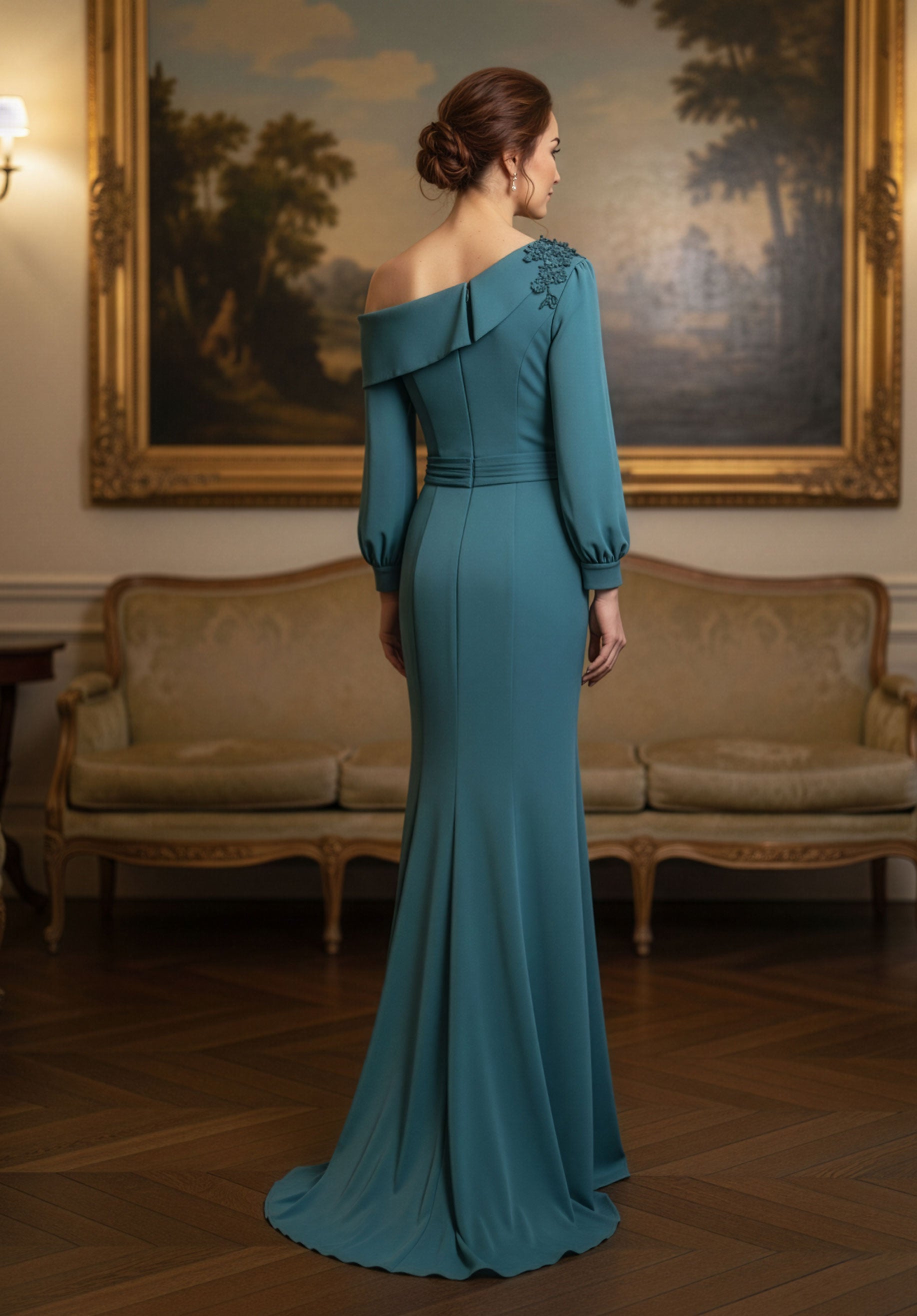 morilee-one-shoulder-crepe-abendkleid-mit-satin-und-bracelet-rmel image 3