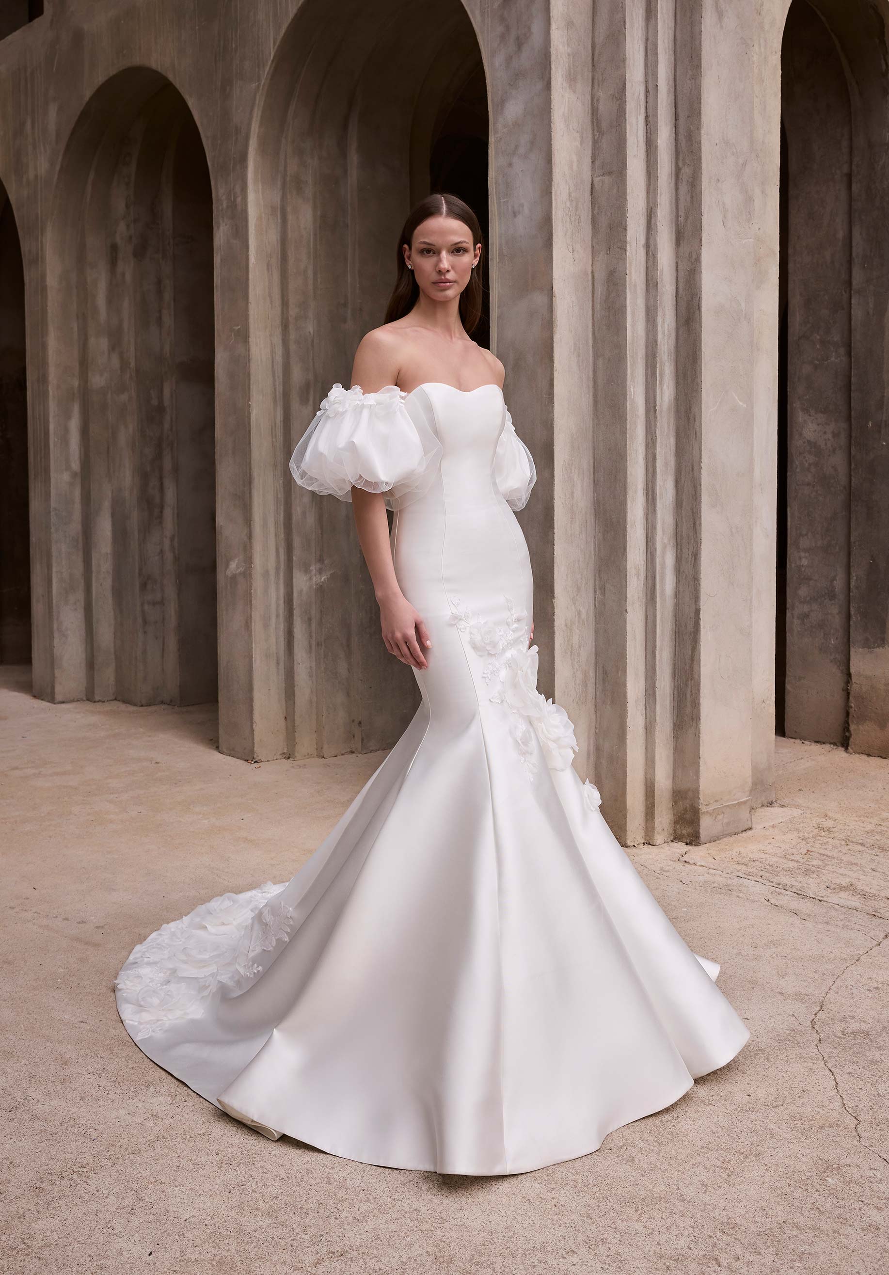 morilee-aelina-brautkleid-fit-flare-mikado-mit-puff-rmeln image 1