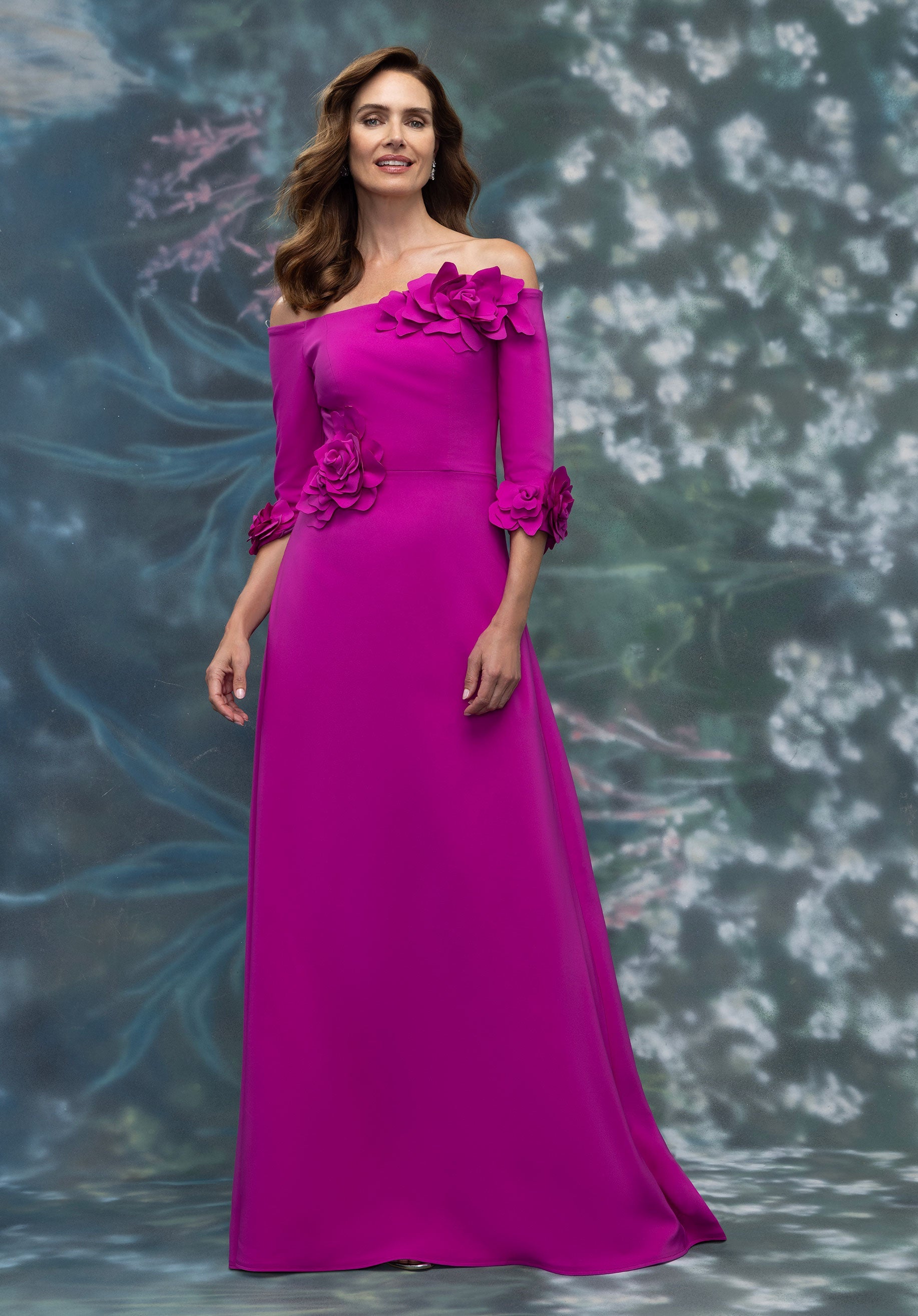 morilee-off-shoulder-stretch-crepe-abendkleid-mit-3d-florals image 2