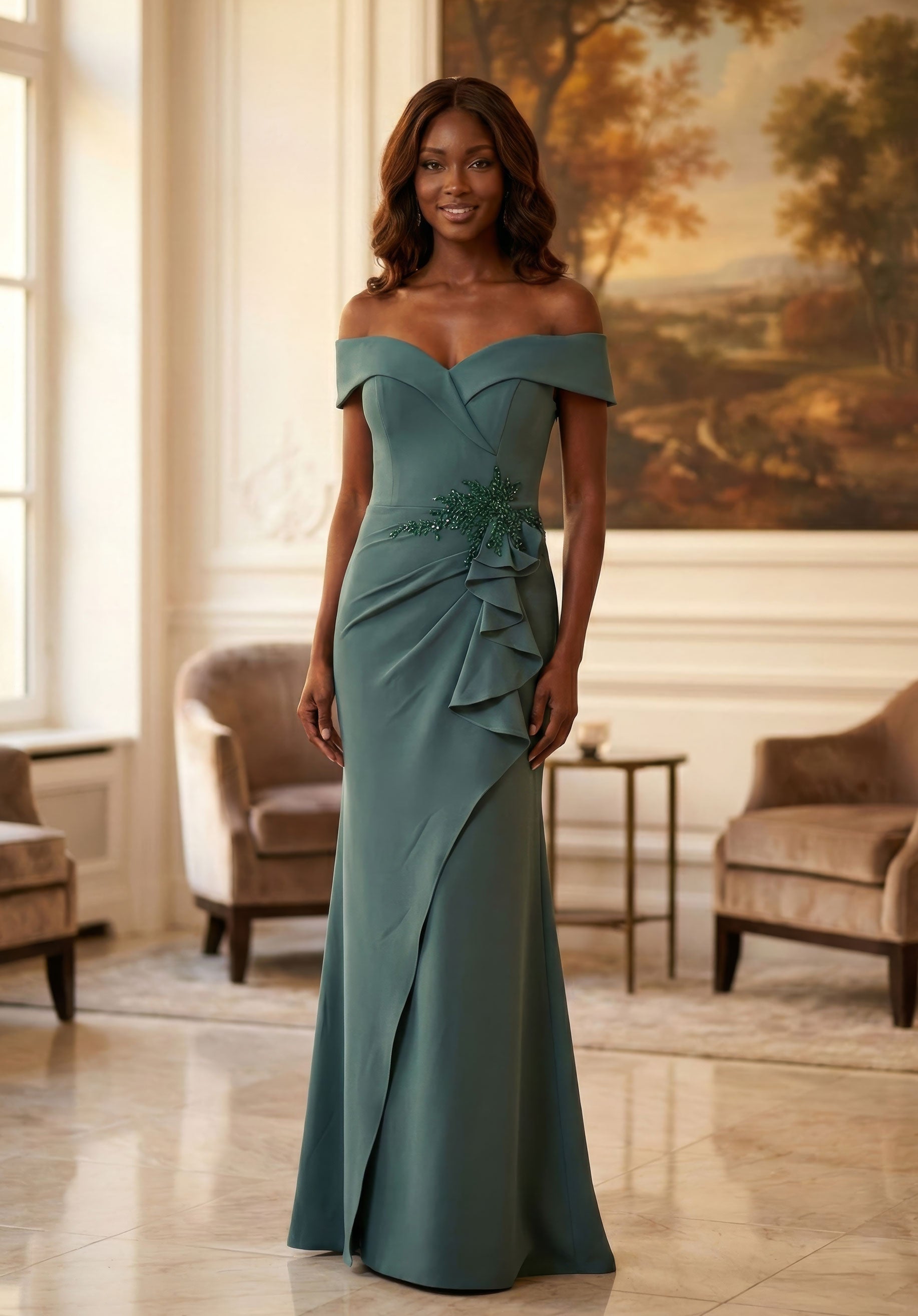 morilee-abendkleid-portrait-ausschnitt-r-schen-fit-and-flare-mit-schlitz image 4
