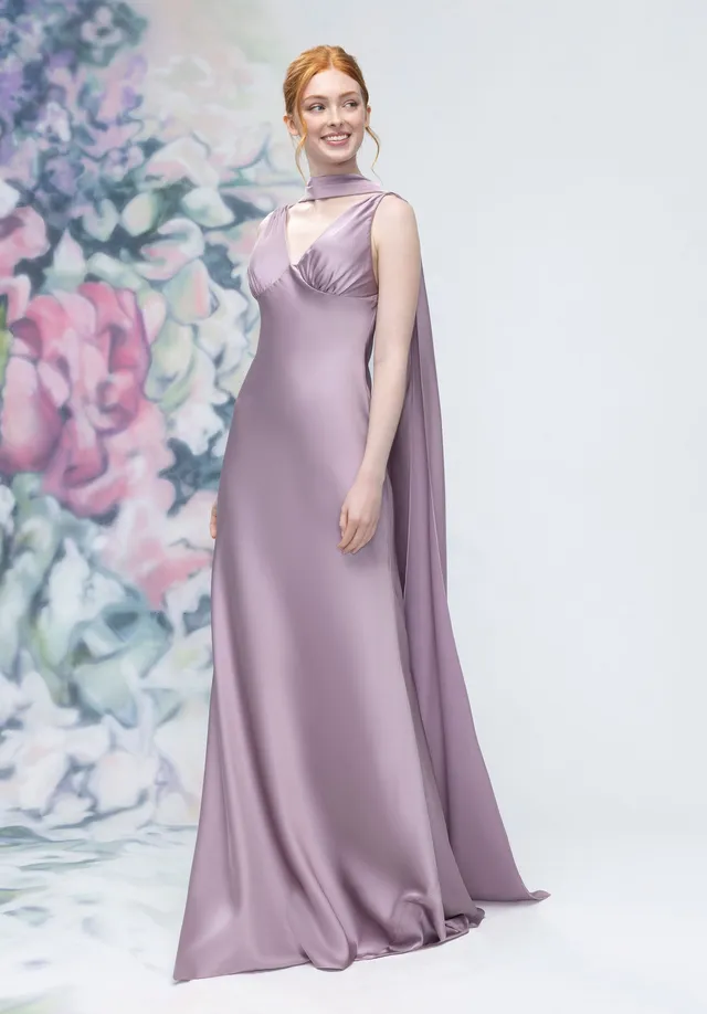 morilee-brautjungfernkleid-satin-v-ausschnitt-empire-mit-halstuch image 1