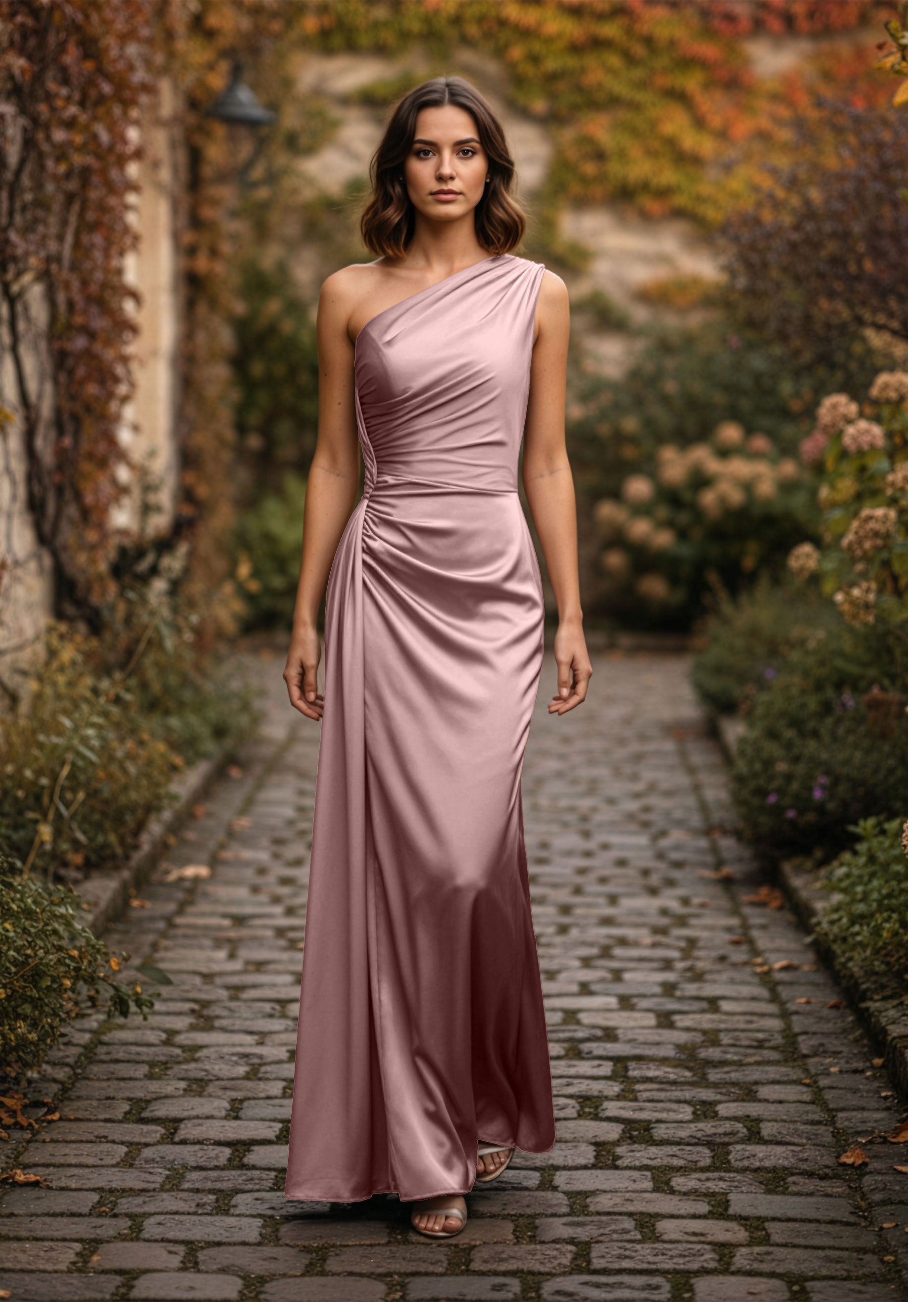 morilee-draped-one-shoulder-luxe-satin-fit-and-flare-brautjungfernkleid image 8
