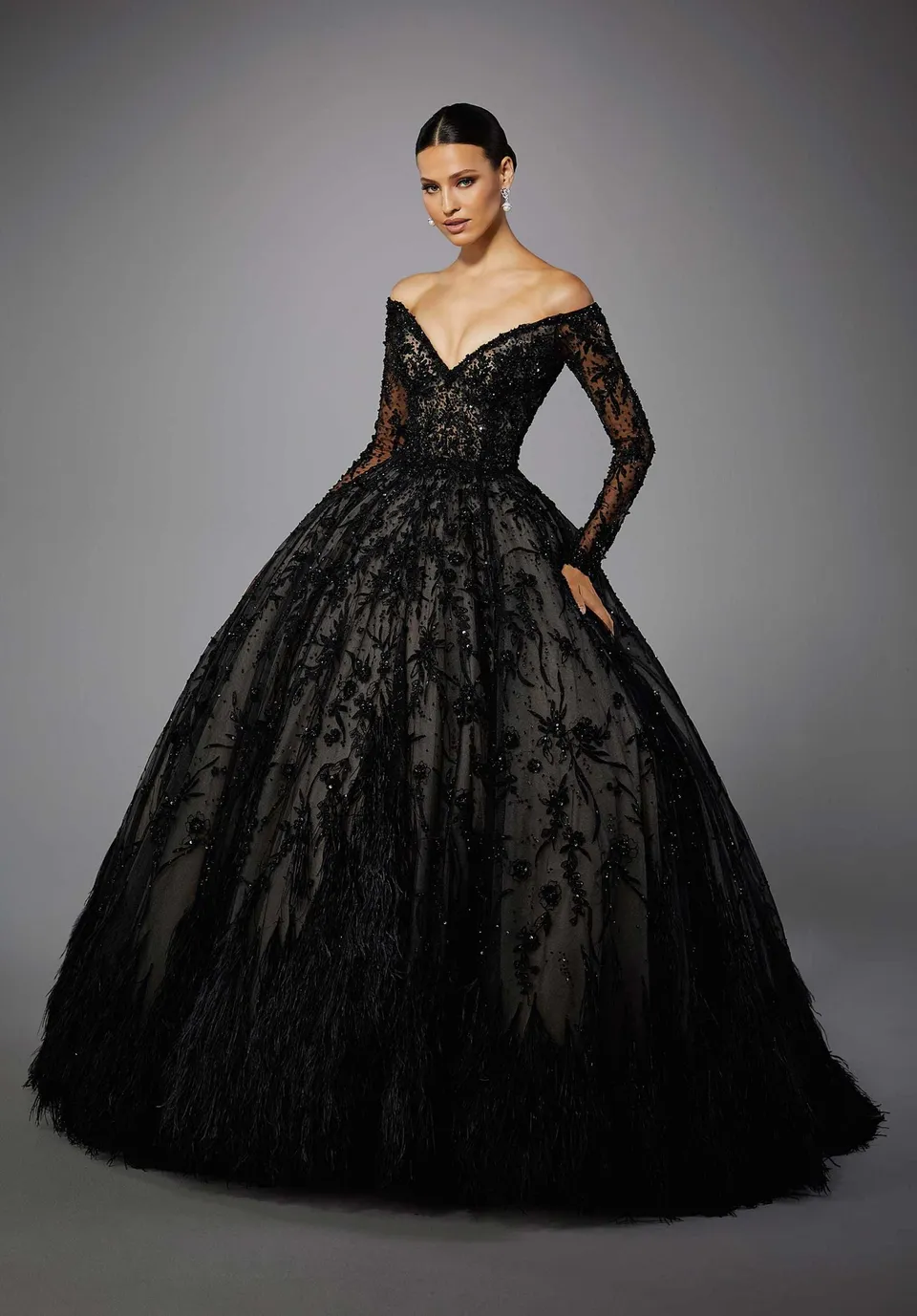 morilee-kristabelle-brautkleid-t-ll-ball-langarm-mit-federn image 1