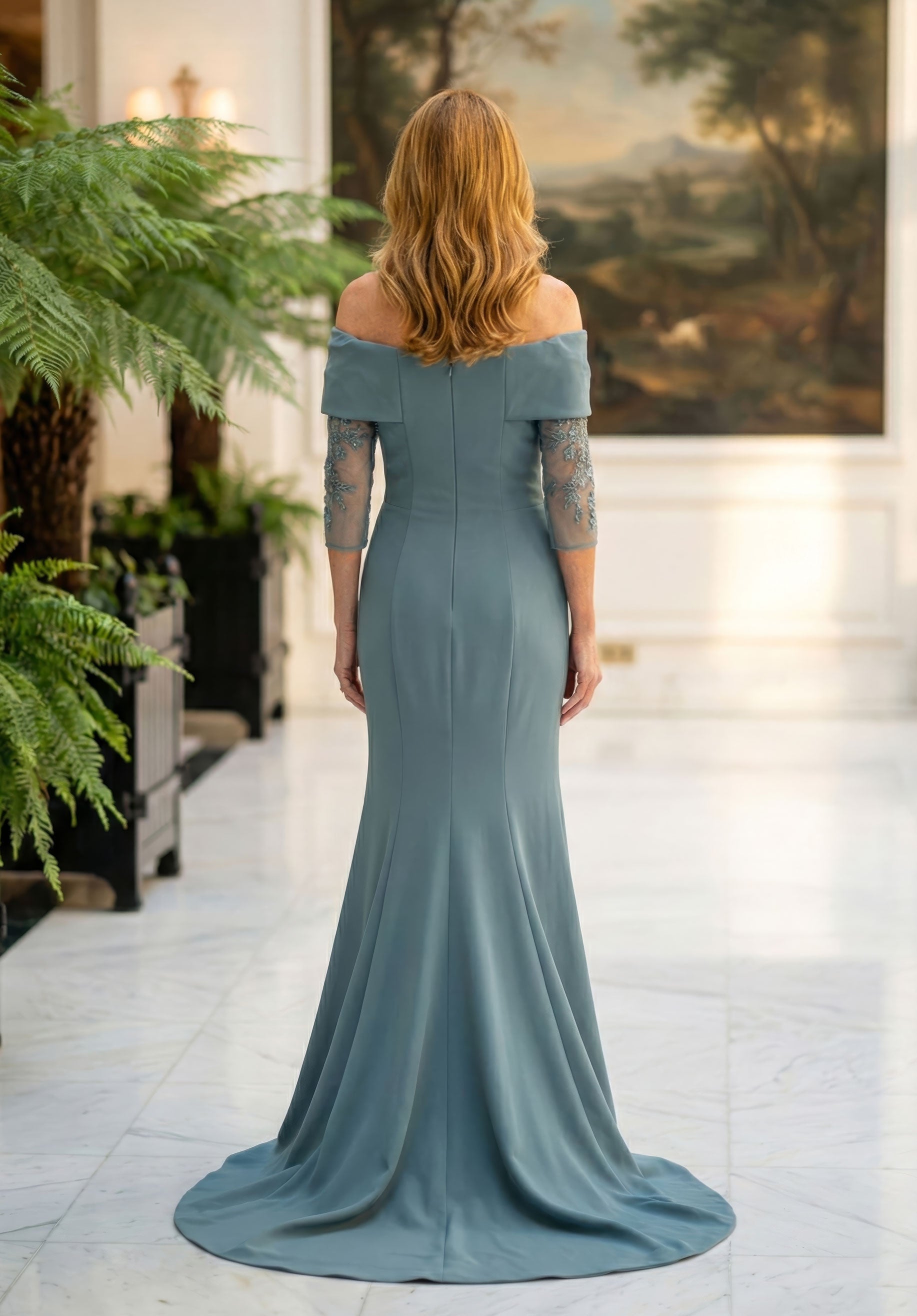 morilee-stretch-crepe-abendkleid-mit-abnehmbaren-3-4-spitzen-rmeln image 3