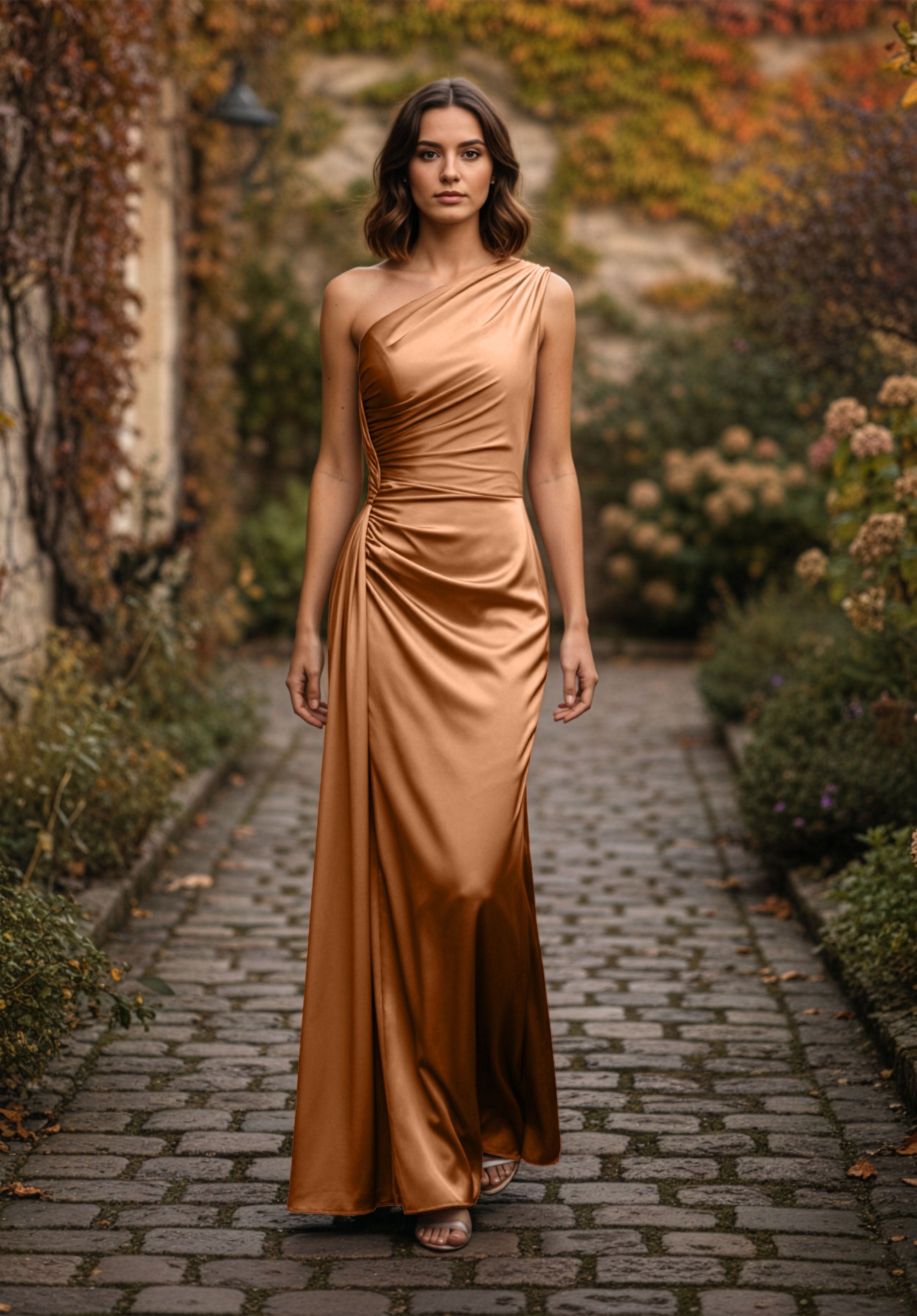 morilee-draped-one-shoulder-luxe-satin-fit-and-flare-brautjungfernkleid image 6