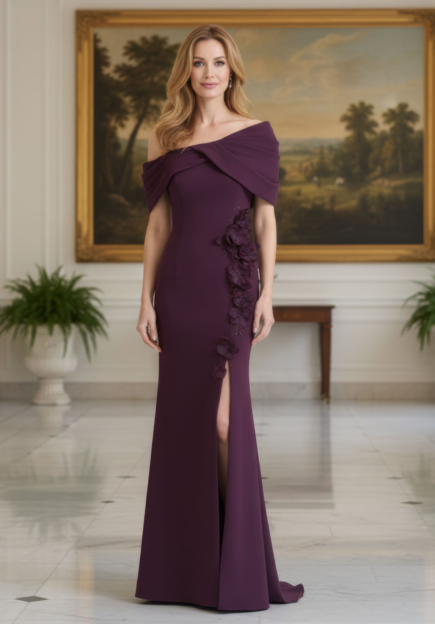 morilee-abendkleid-one-shoulder-stretch-crepe-mit-3d-blumen-und-schlitz image 4