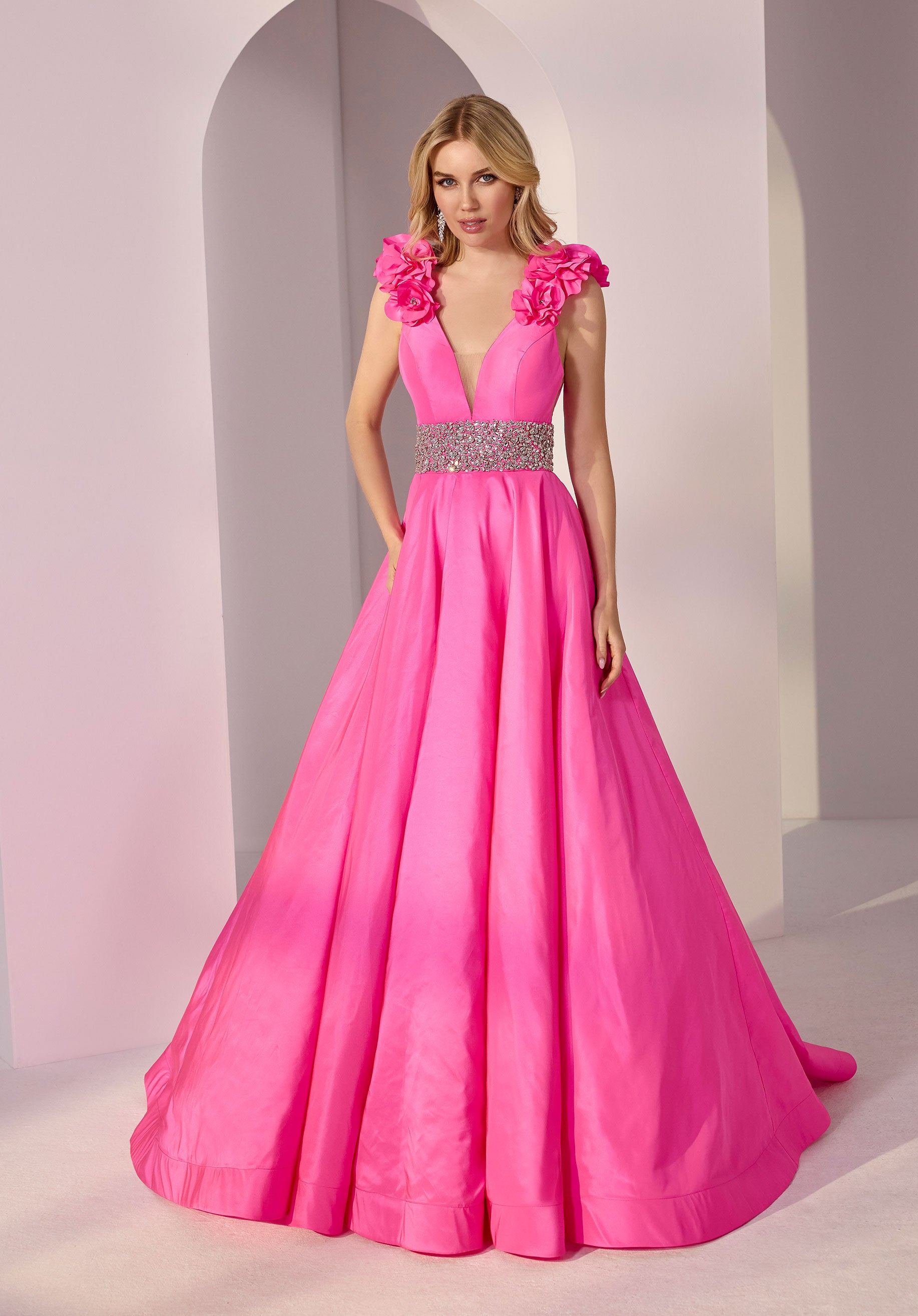 morilee-v-neck-taffeta-a-linien-partykleid image 3
