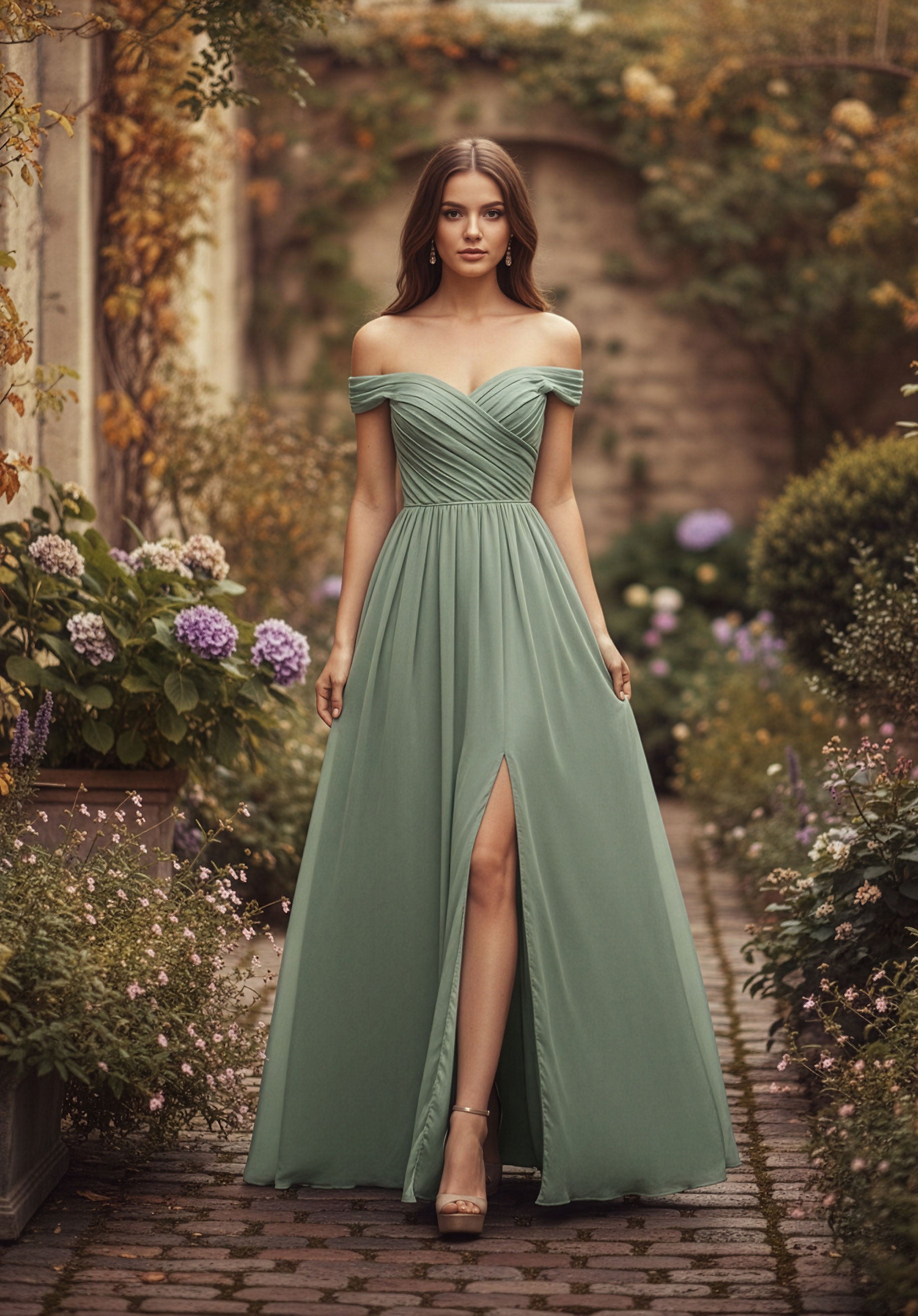 morilee-a-line-chiffon-brautjungfernkleid-mit-ger-schtem-off-shoulder-oberteil image 4