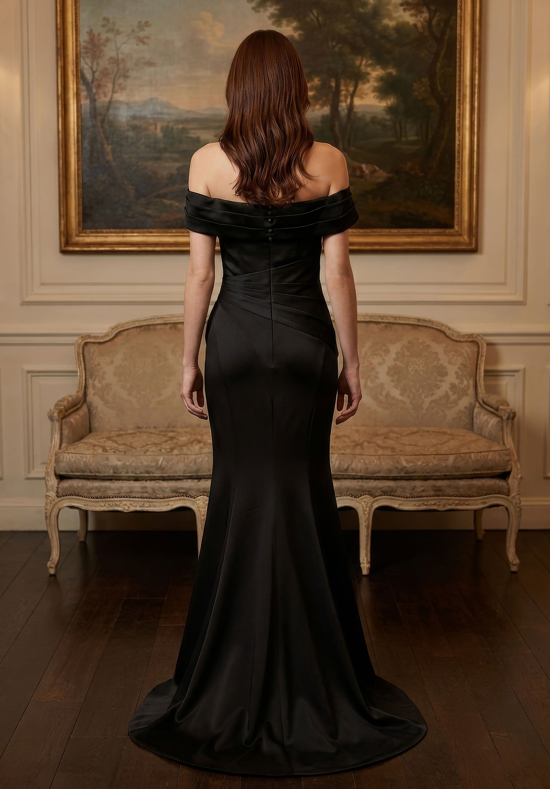 morilee-off-shoulder-satin-abendkleid-fit-and-flare-mit-r-sche-und-schlitz image 6