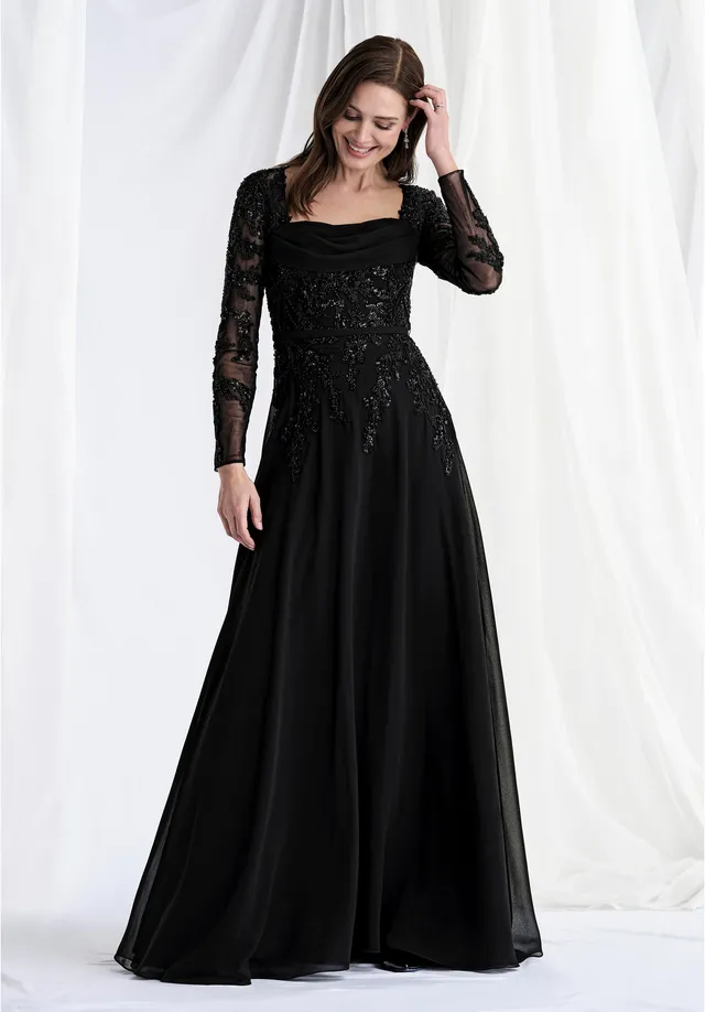 morilee-abendkleid-langarm-chiffon-a-linie-mit-perlen-und-g-rtel image 1