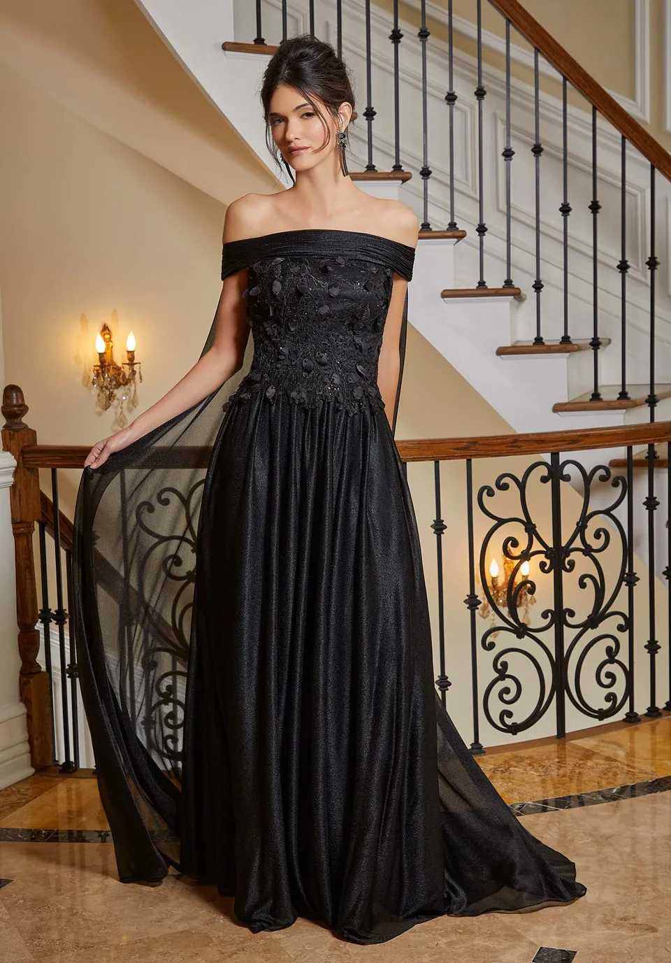 morilee-shimmer-mesh-abendkleid-a-linie-mit-cape image 1