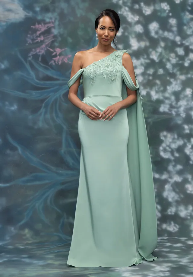 morilee-one-shoulder-abendkleid-crepe-mit-drapierung-und-3d-blumen image 1