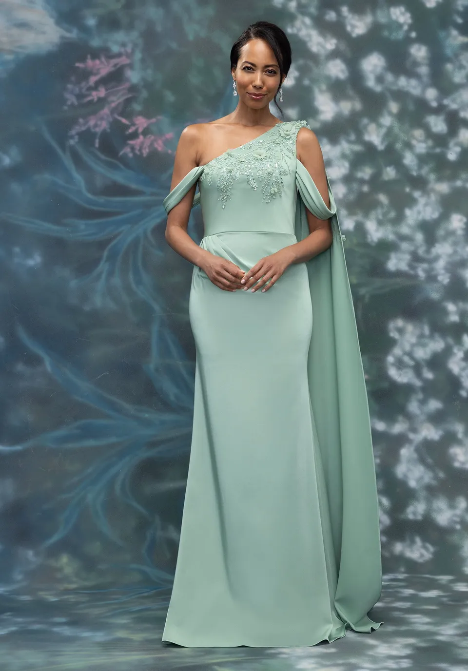 morilee-one-shoulder-abendkleid-crepe-mit-drapierung-und-3d-blumen image 1