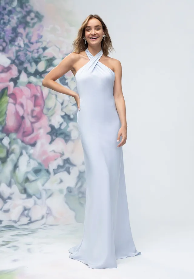 morilee-criss-cross-halter-brautjungfernkleid-luxe-satin-sheath image 1