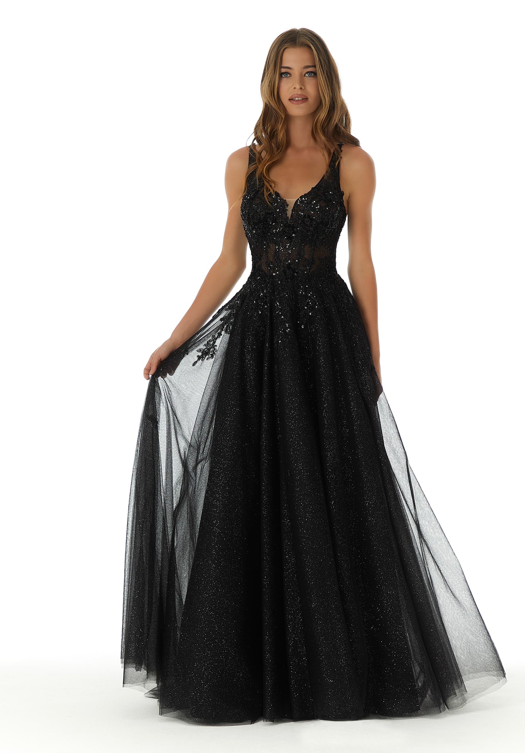 morilee-glitzer-t-ll-ballkleid-mit-v-ausschnitt-und-pailletten-spitze image 5