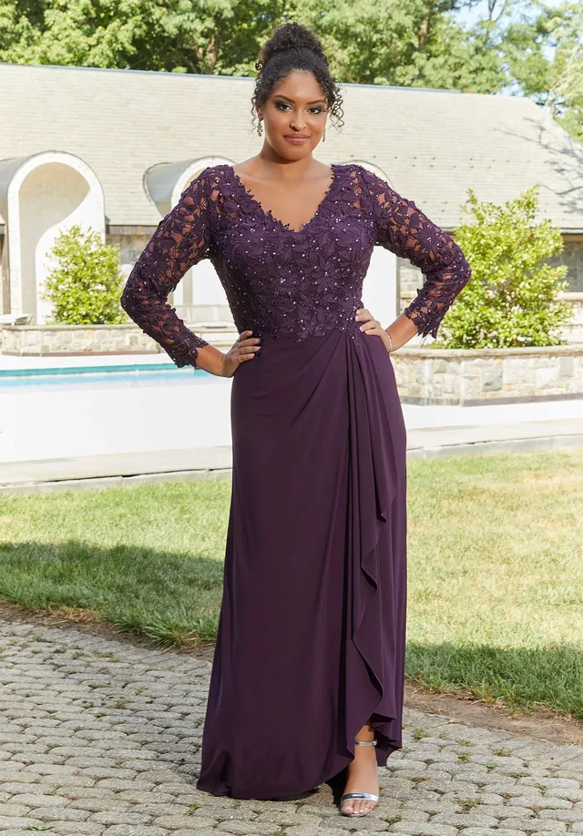 morilee-abendkleid-sheath-jersey-spitze-langarm-v-ausschnitt image 1